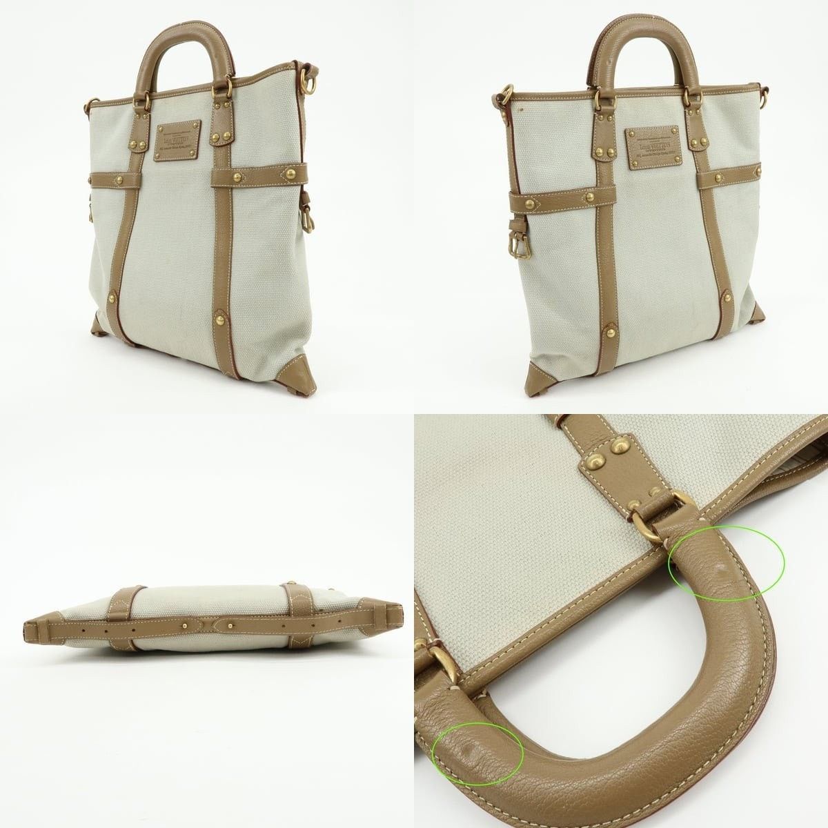 Louis Vuitton Louis Vuitton Antigua Poaplum GM Canvas & Leather Tote White Size ONE SIZE - 3 Thumbnail
