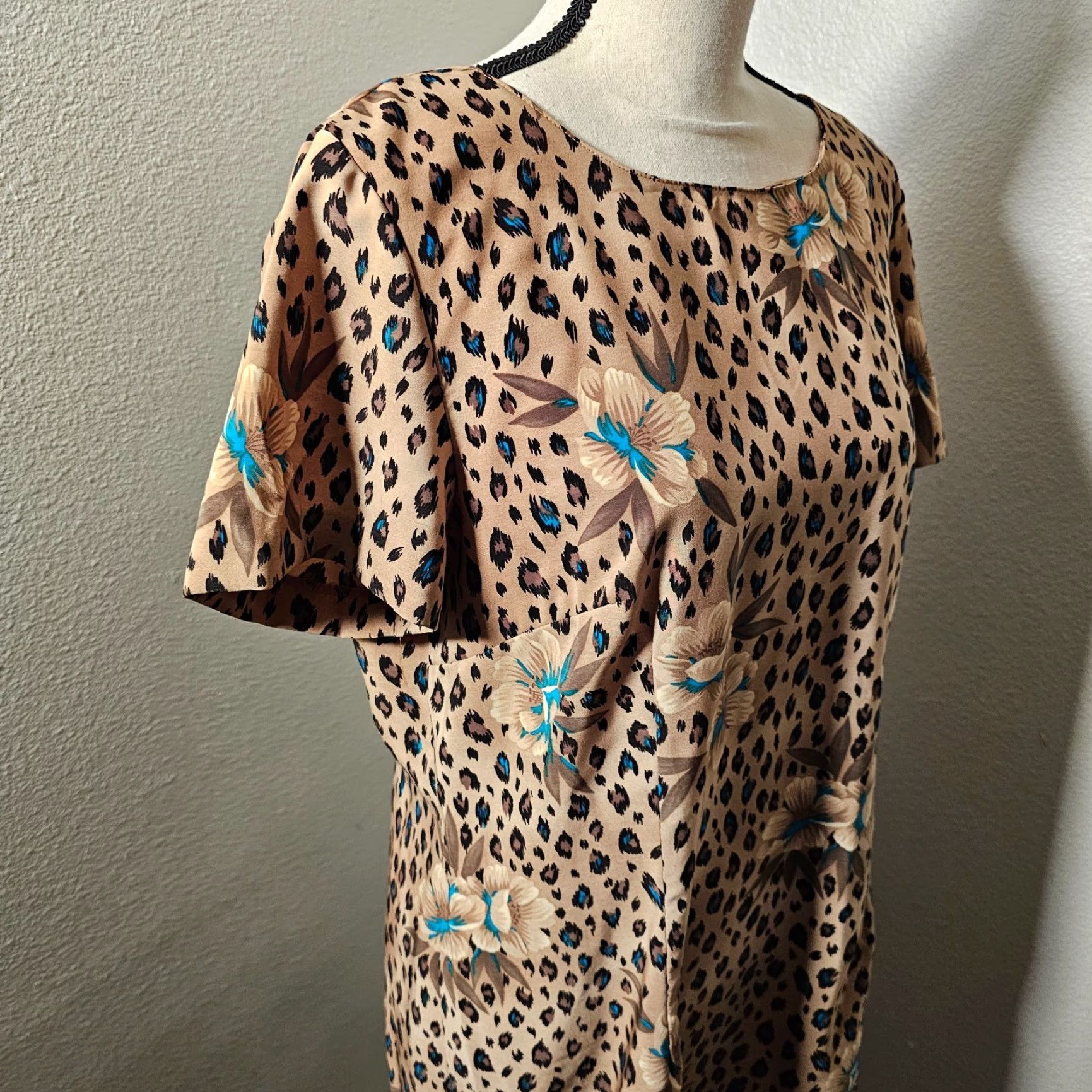 Lee VINTAGE Kathie Lee Dress Shirt Women Regular Long Leopard A-Line 14 Brown Size XL / US 12-14 / IT 48-50 - 6 Thumbnail