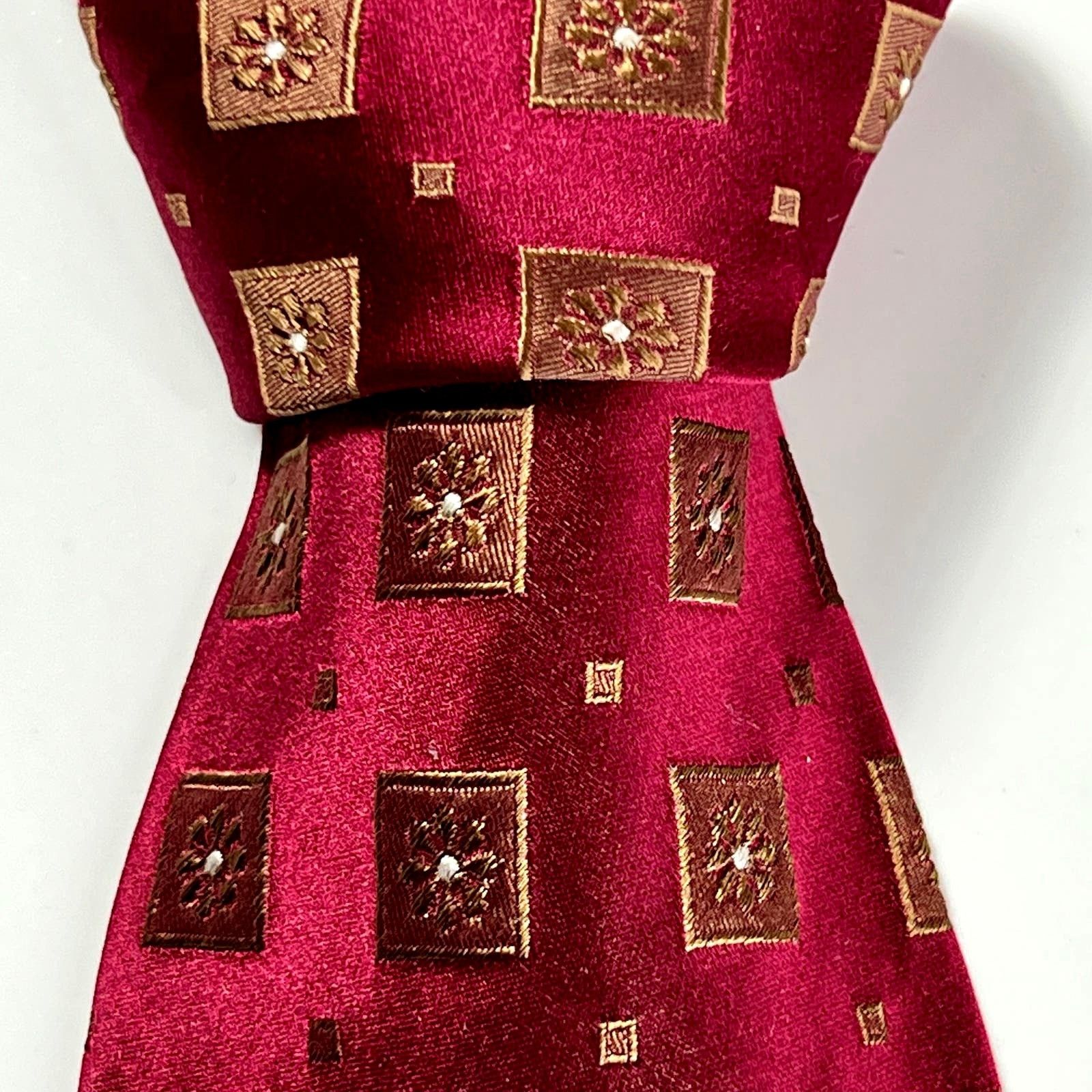 Hugo Boss Hugo Boss Men Tie Red Gold 100% Silk Geometric Woven Necktie Size ONE SIZE - 4 Thumbnail