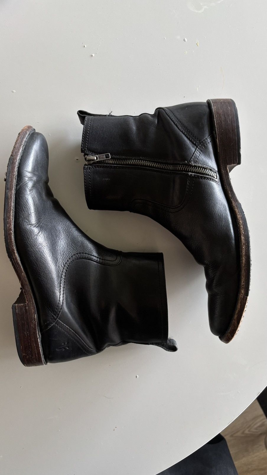 frye back zip leather boots