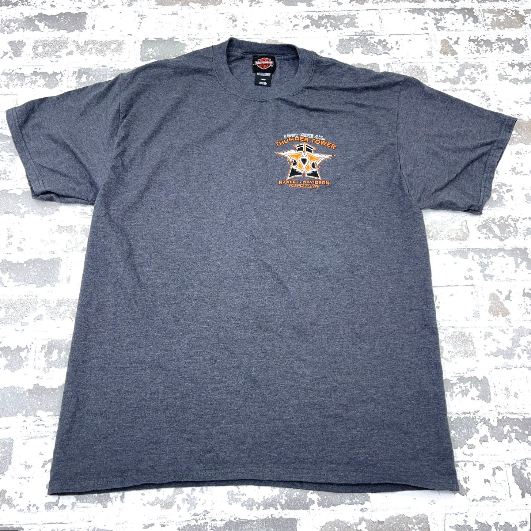 Harley Davidson Harley-Davidson Shirt Men Large Gray Tee Biker Motorcycle Thunder Tower Adult Graphic Print Short Sleeve Crew Neck Jersey Cotton 80s Retro Logo USA Size US L / EU 52-54 / 3 - 3 Thumbnail