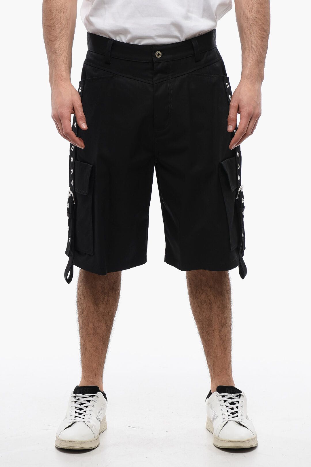 Off-White Cotton Cargo Shorts with Eyelets and Buckles Size US 26 / EU 42 - 1 Thumbnail