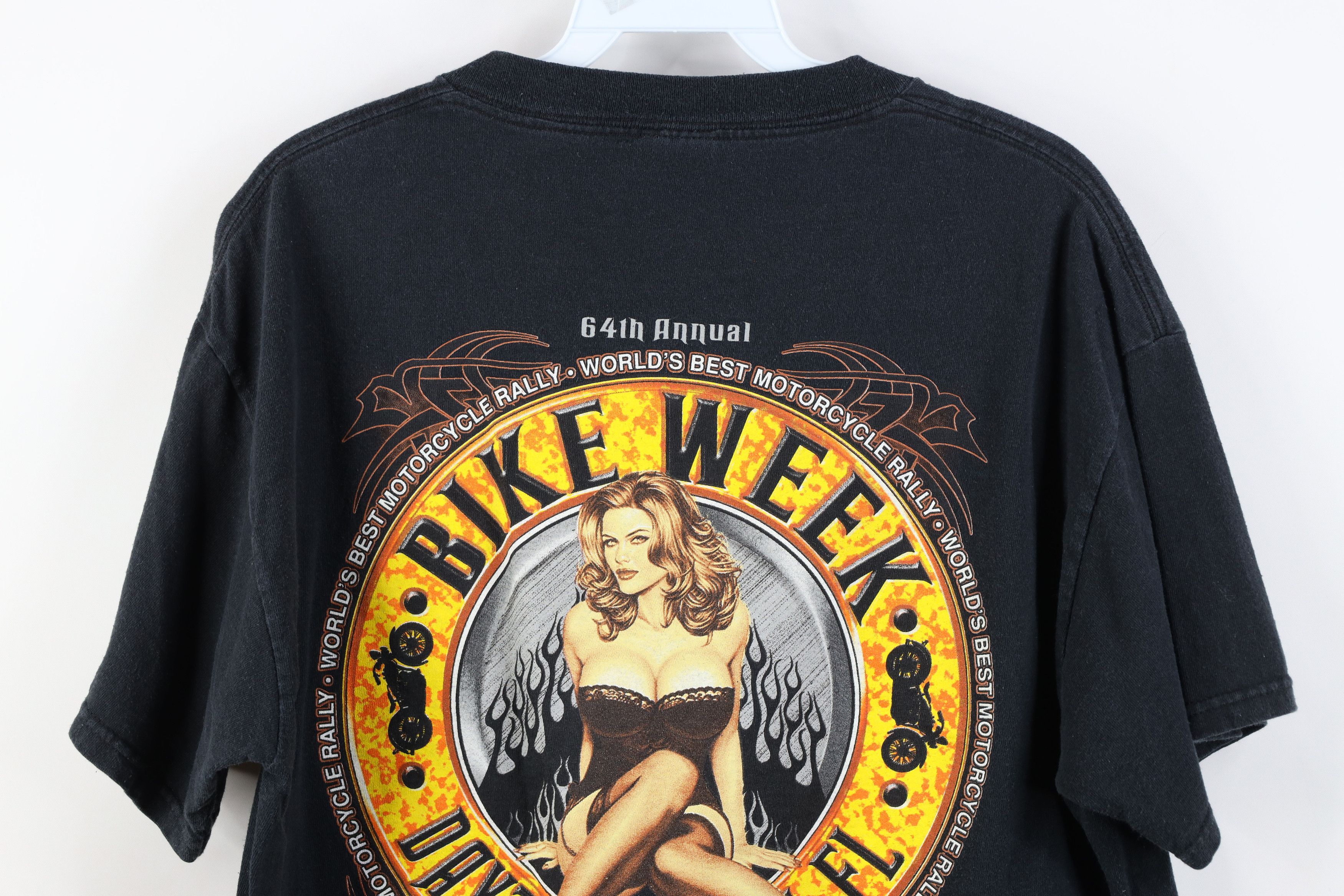 Vintage Vintage Y2K 2005 Bike Week Fire Flames Pinup Girl T-Shirt Size US M / EU 48-50 / 2 - 13 Thumbnail