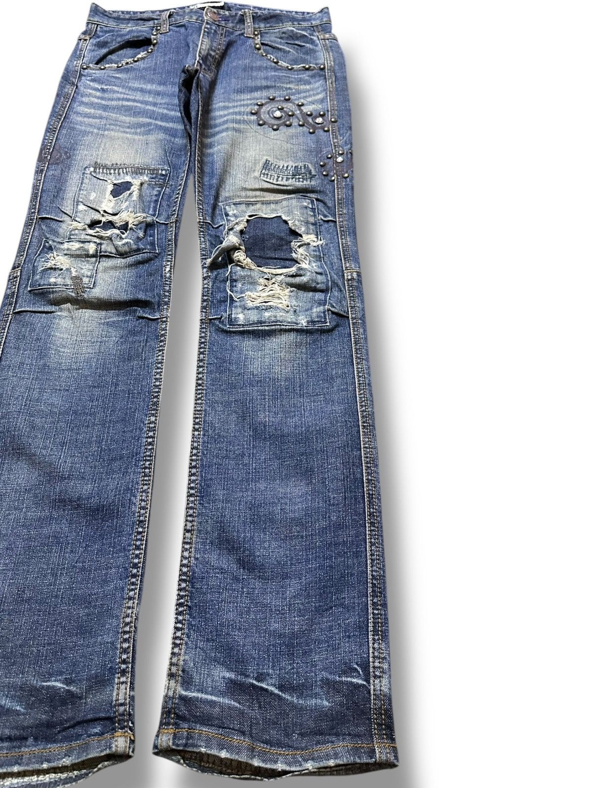 POST ARCHIVE FACTION (PAF) Vintage Global Work Studded Bondage Punk Denim Size US 31 - 4 Thumbnail