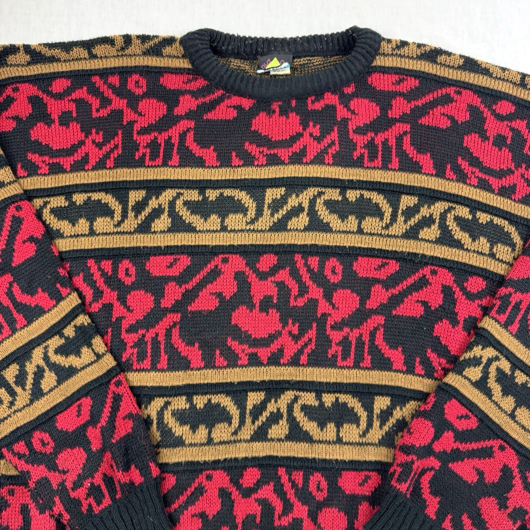 Vintage VINTAGE Out Of Bounds Sweater Shirt Womens XL Red 80s USA Pullover Crew Neck Geometric Pattern Size XL / US 12-14 / IT 48-50 - 2 Thumbnail