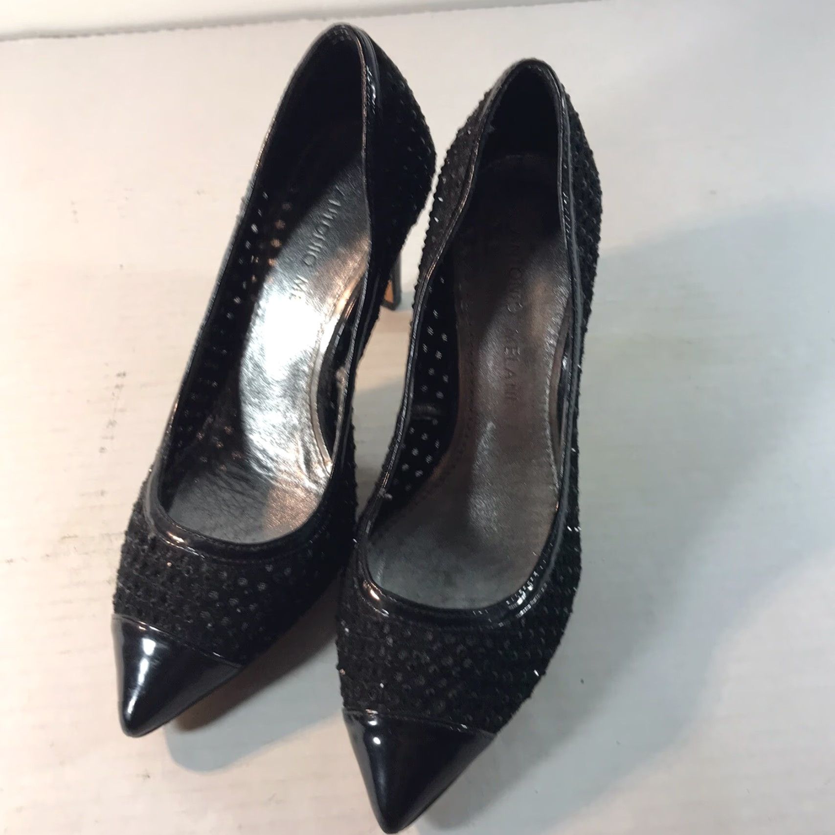 Vintage VINTAGE Antonio Melani Black Leather Sequin Pump Women's Size 6M High Heel 3.5in Stiletto Pointed Toe Going Out Size US 6 / IT 36 - 3 Thumbnail