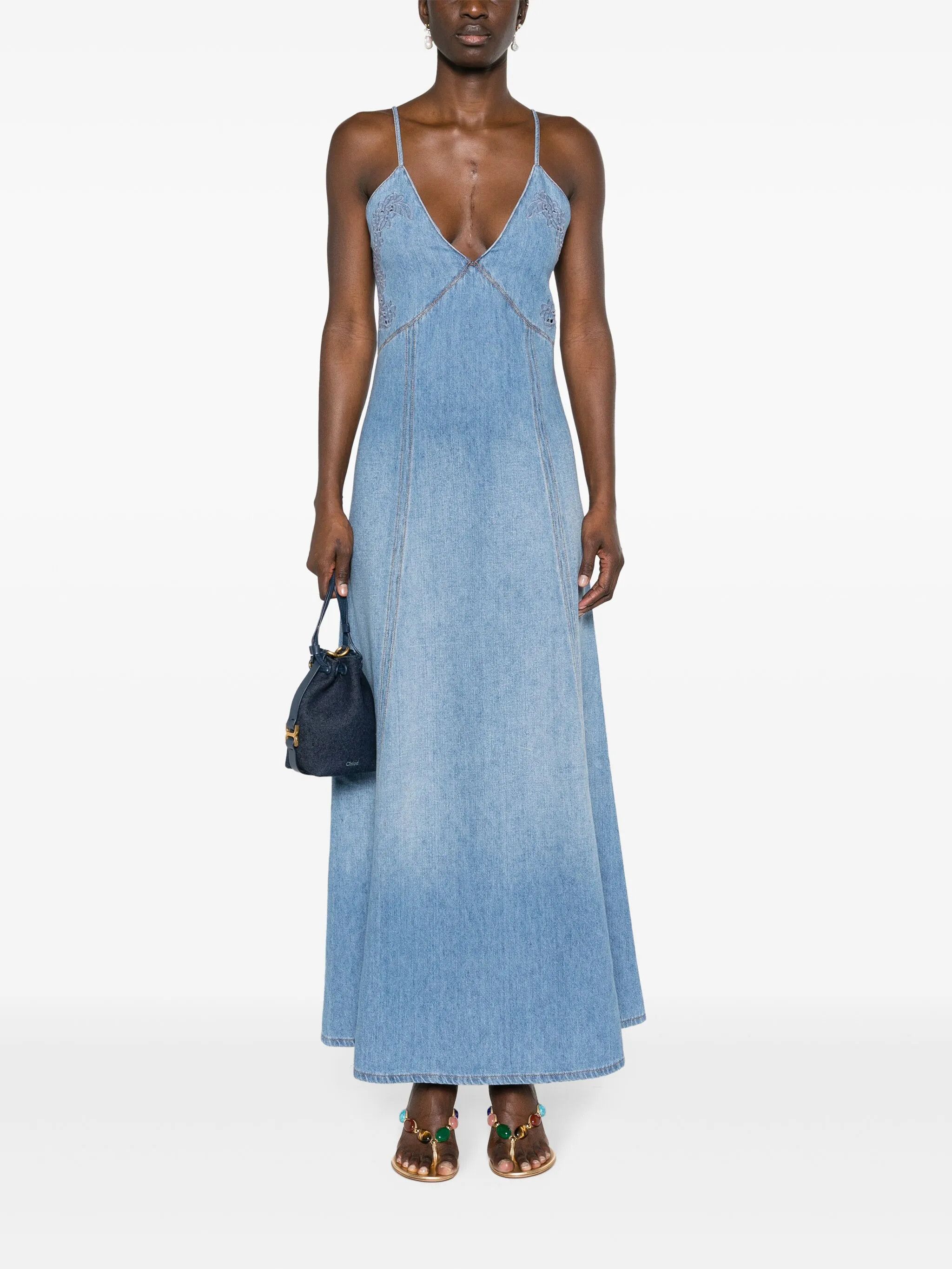 Chloe o1y0825 Denim Mini Dress in Blue Size M / US 6-8 / IT 42-44 - 5 Thumbnail