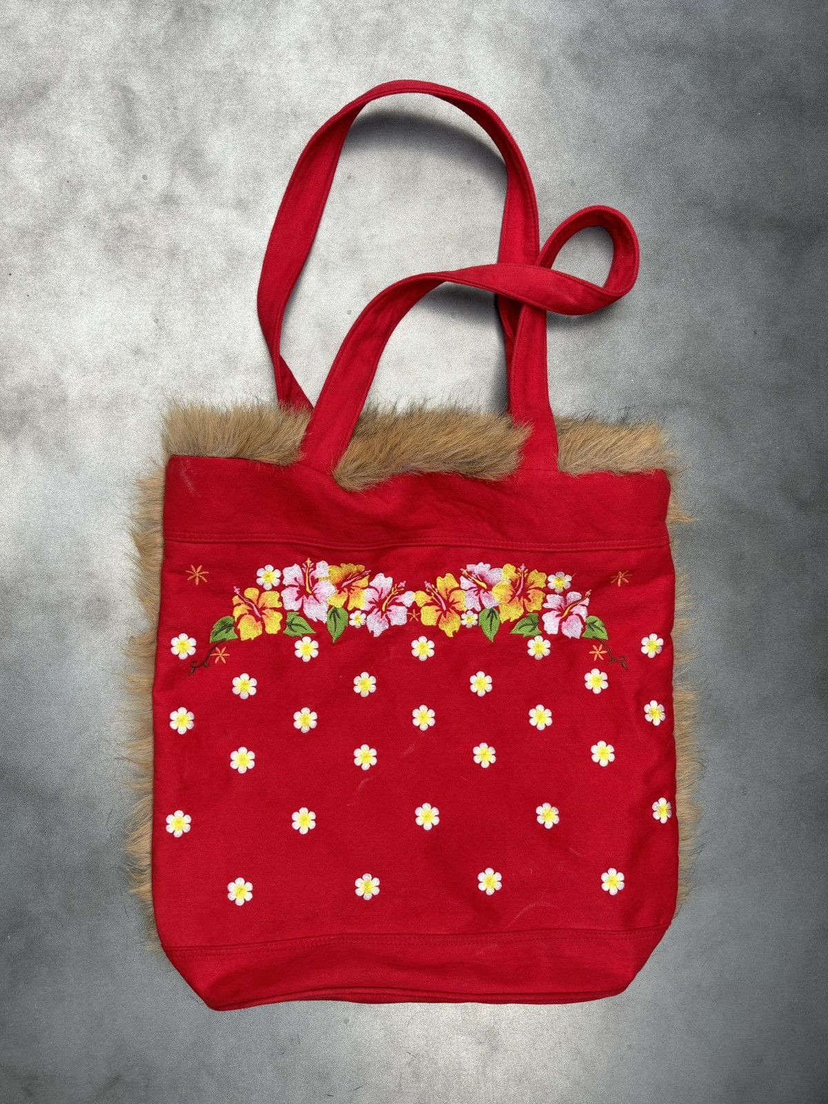 Vintage Y2K Vintage Tote Bag MicroSuede Shearling Faux Fur Embroider Size ONE SIZE - 2 Thumbnail