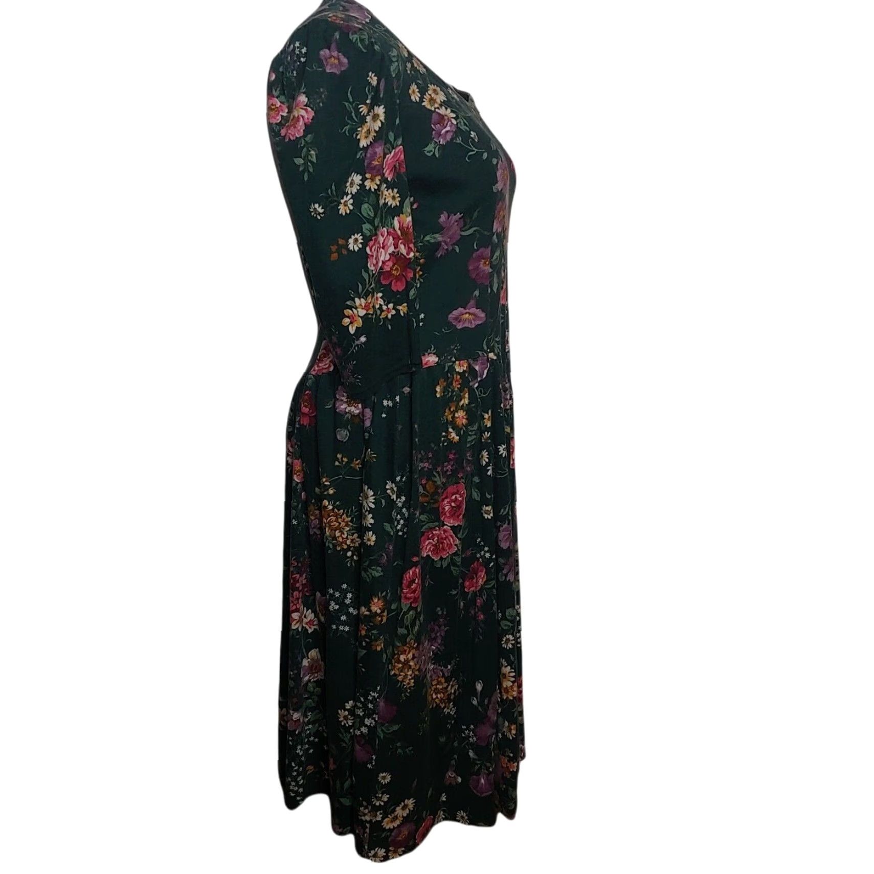 Vintage VINTAGE Scandels Dress Medium Green Floral Knit Drop Waist Casual/Party/Wedding 1980s 1990s Womens Size M / US 6-8 / IT 42-44 - 6 Thumbnail