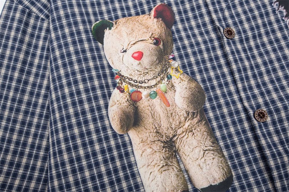 Japanese Brand × Vintage Men's hip-hop cartoon bear loose plaid long-sleeved shirt Size US M / EU 48-50 / 2 - 4 Thumbnail
