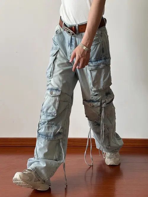 VIBE Frayed loose jeans pockets ripped wide legs retro style Y2K Size US 32 / EU 48 - 4 Thumbnail