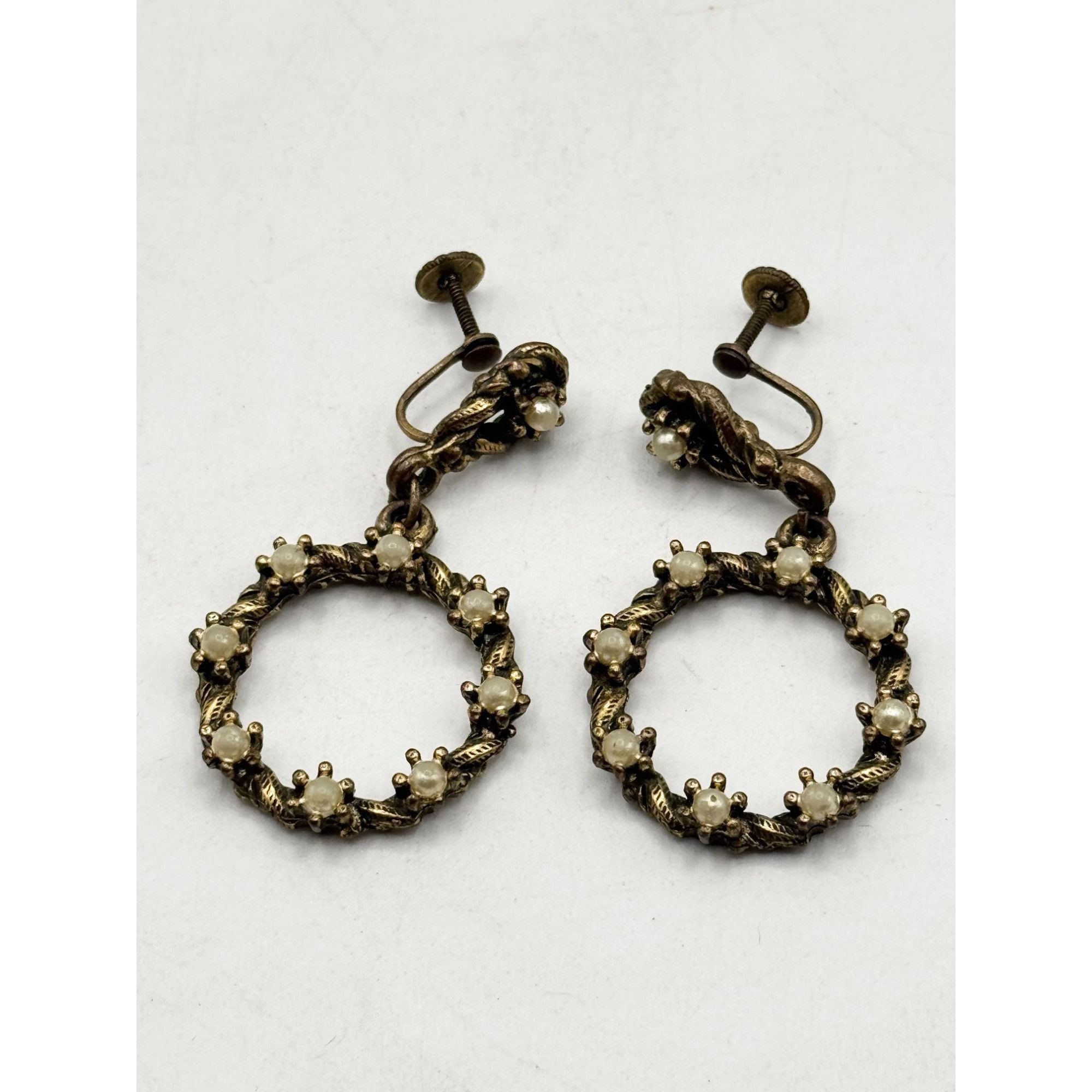 Vintage Vintage pearl dangle drop metal screw back earrings Size ONE SIZE - 4 Thumbnail