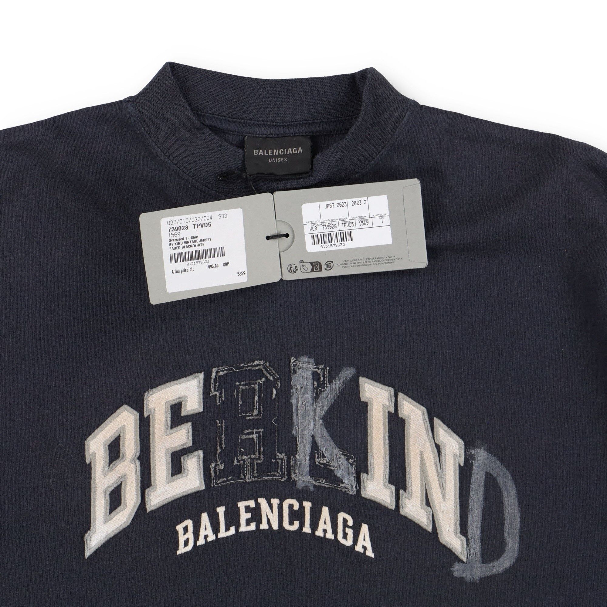 Balenciaga Faded Black Embroidered Be Kind Logo Oversized T-Shirt Size US XS / EU 42 / 0 - 2 Thumbnail