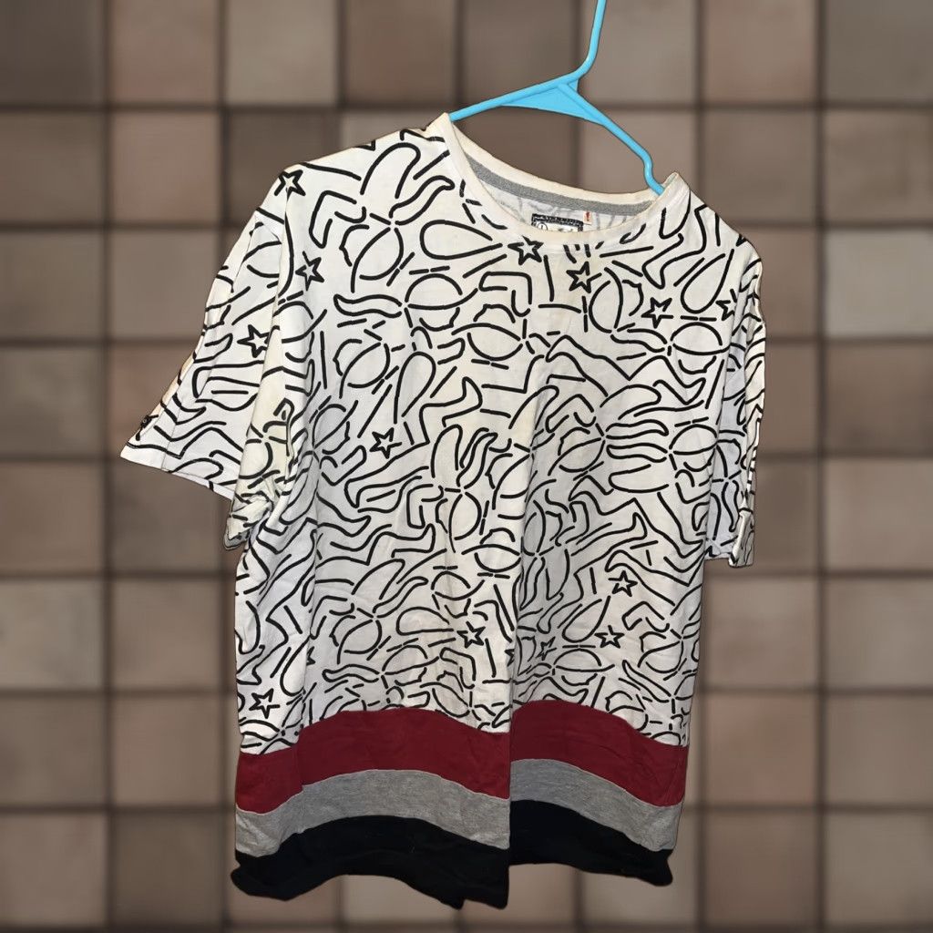 Vintage Play Cloths Mens Large White Black Geometric Lines Red Gray Black Stripe T Shirt Size US L / EU 52-54 / 3 - 1 Thumbnail
