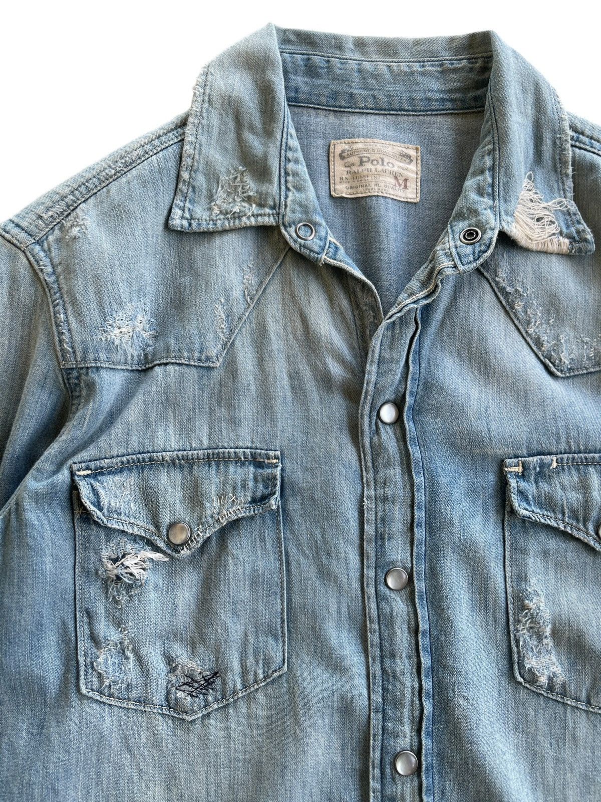Polo Ralph Lauren Polo Ralph Lauren Distressed Denim Shirt Size M / US 6-8 / IT 42-44 - 8 Thumbnail
