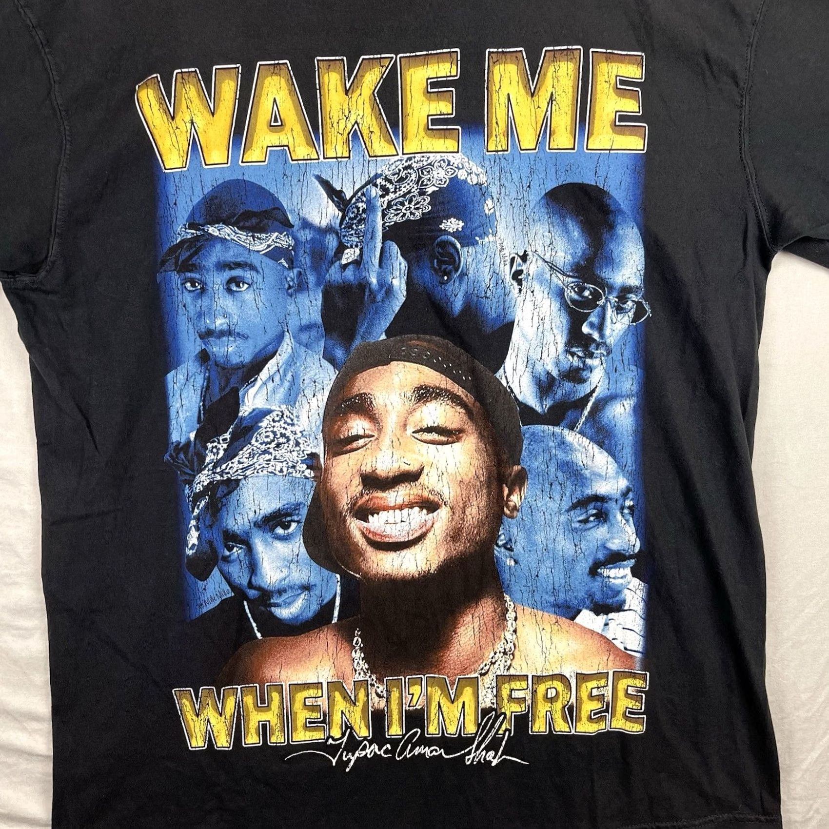 Vintage Tupac Shirt Mens XL Black 2pac Wake Me When Im Free Rap Tee Museum 90s Hip Hop Music T-Shirt Mens XL Black Size US XL / EU 56 / 4 - 3 Thumbnail