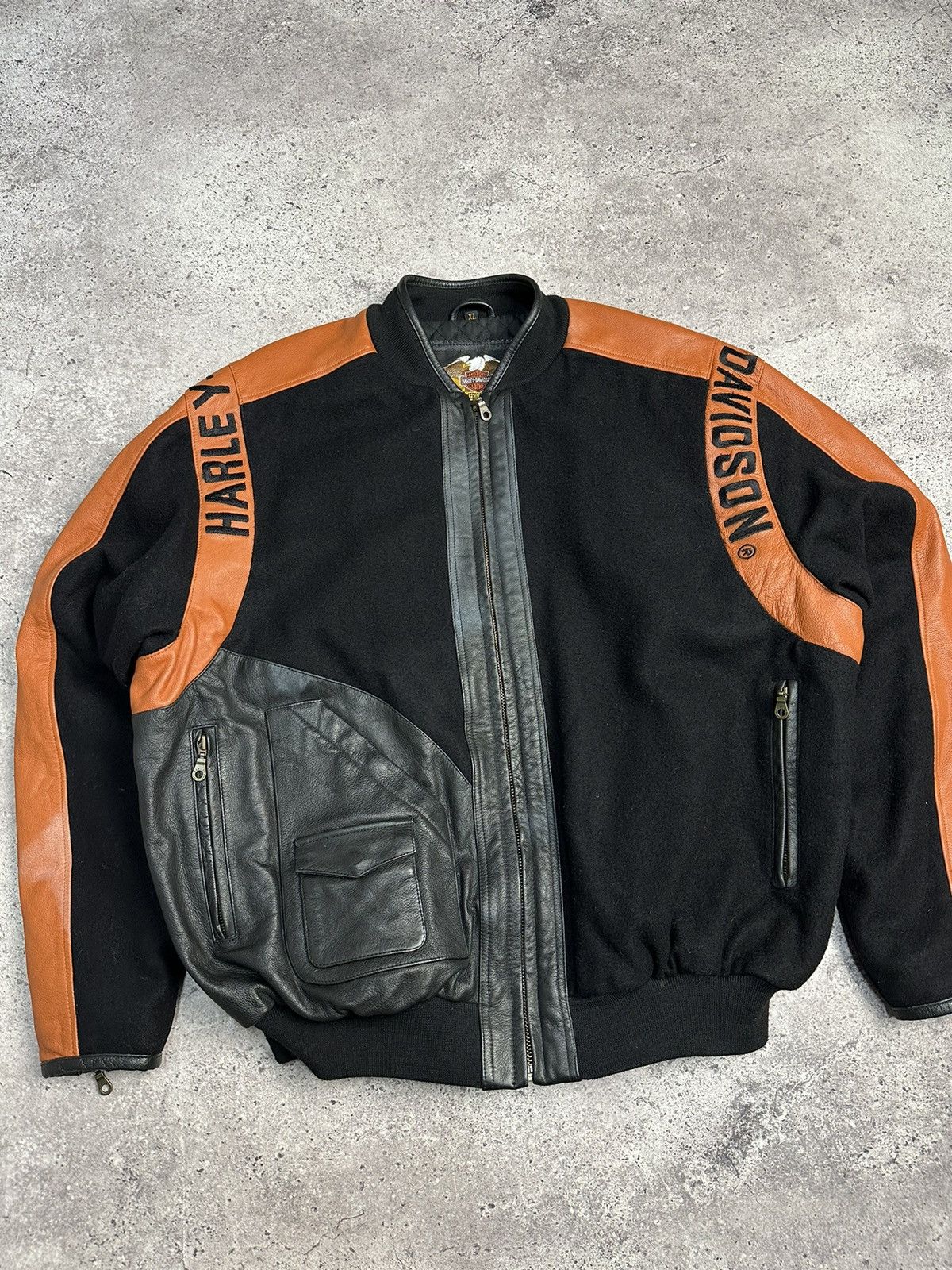 Harley Davidson × Vintage Vintage Harley Davidson Leather/Wool Bomber Jacket Archival Size US XL / EU 56 / 4 - 12 Thumbnail