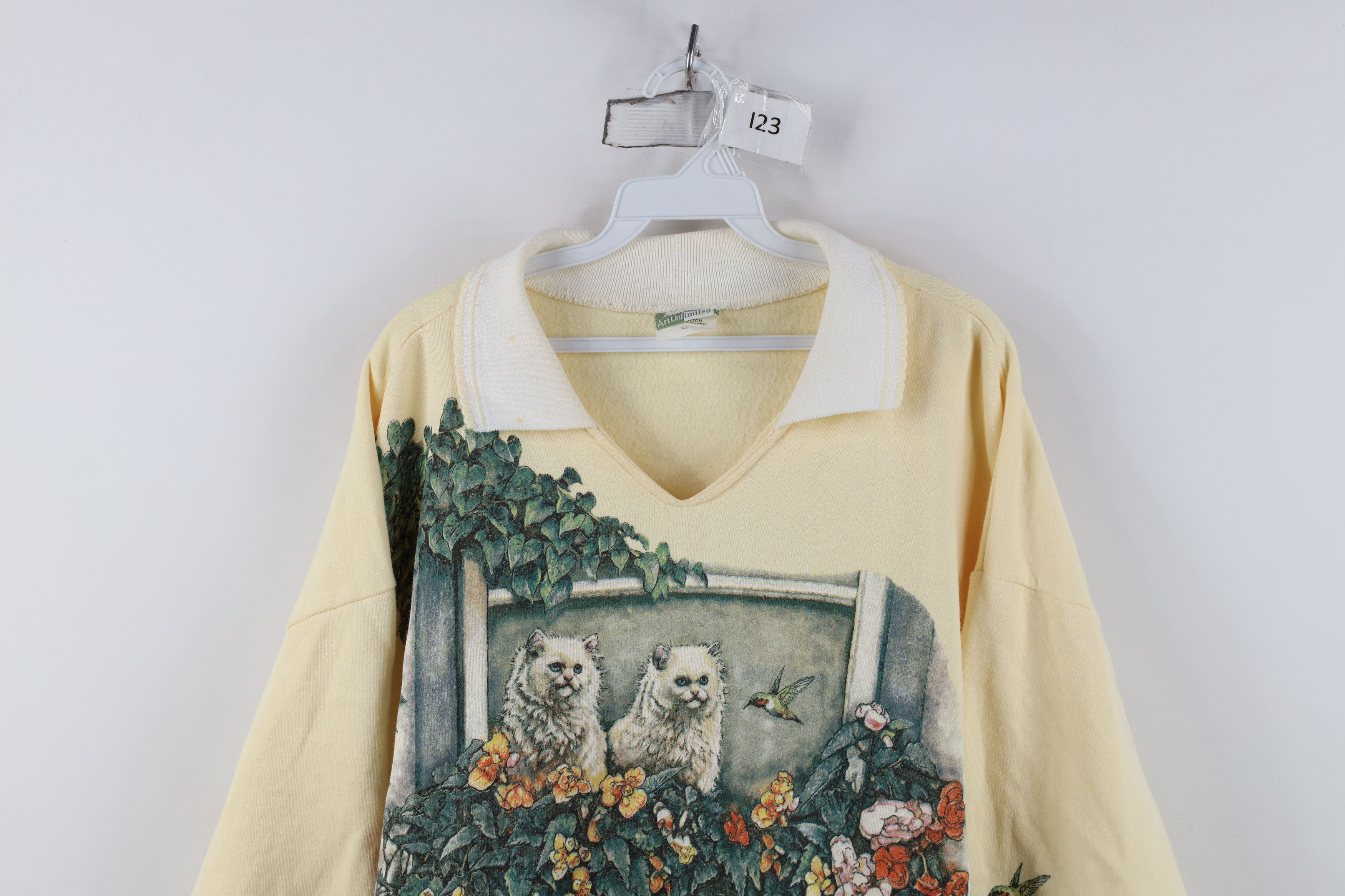 Vintage Vintage 90s Art Unlimited Cat Kitten Collared Sweatshirt US Size XL / US 12-14 / IT 48-50 - 2 Thumbnail