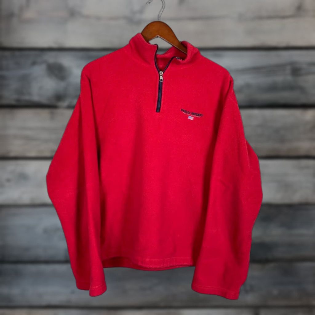 Vintage Vintage Polo Sport 1/4 Zip Fleece Pullover Adult XL Red Embroidered USA Made 90s Ralph Size US XL / EU 56 / 4 - 1 Thumbnail
