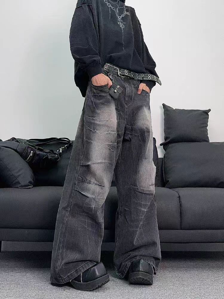 Japanese Brand × Jean baggy washed and frayed straight leg high street jeans Size US 31 - 5 Thumbnail
