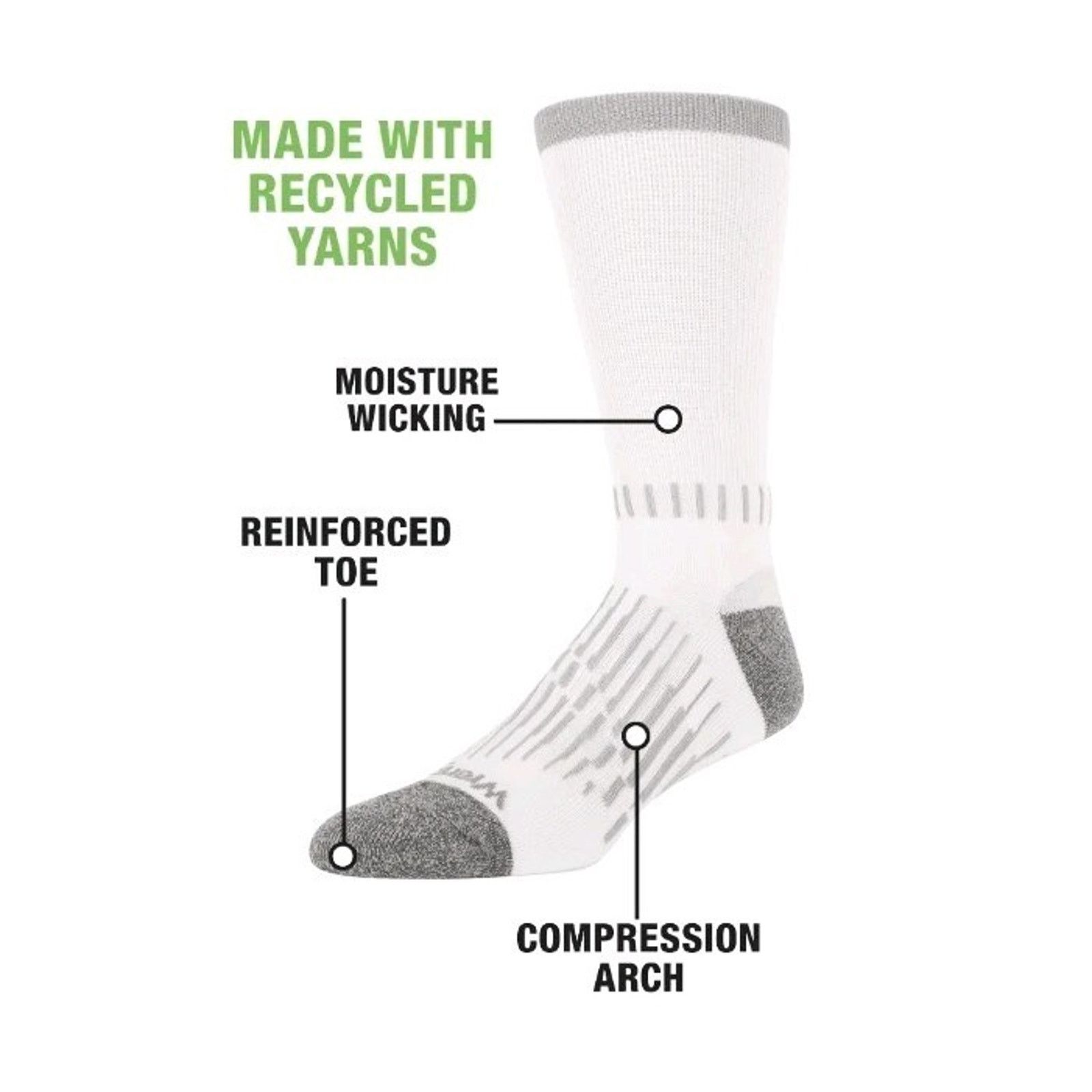 Wrangler Wrangler 6 Pair Mens Work Socks Sz 6-12 Reinforced Toe White Size ONE SIZE - 3 Thumbnail