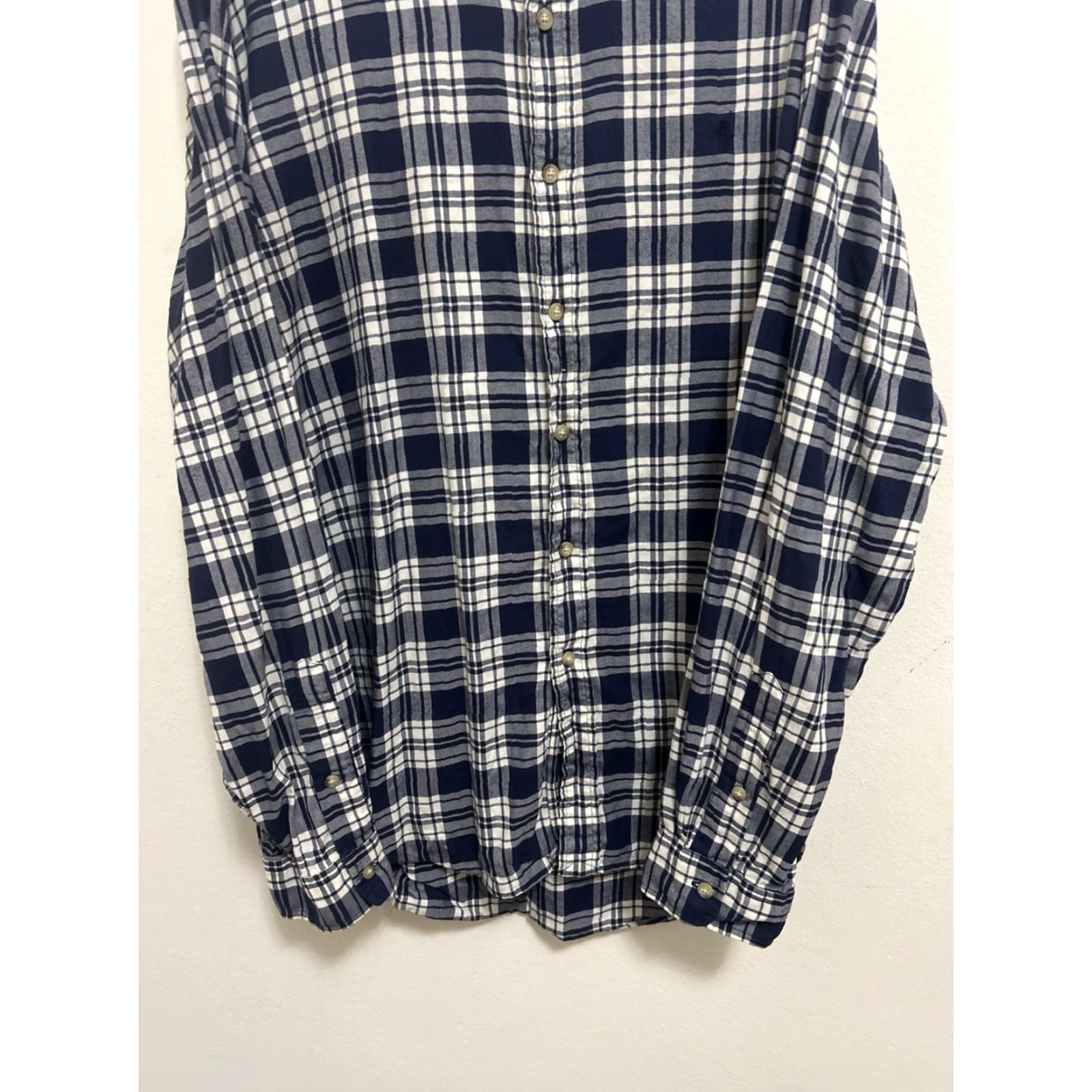 Ralph Lauren VINTAGE Ralph Lauren Shirt Mens XL Blue Plaid Herringbone Custom Fit L/S Button-Down Pocket Men Size US XL / EU 56 / 4 - 3 Thumbnail