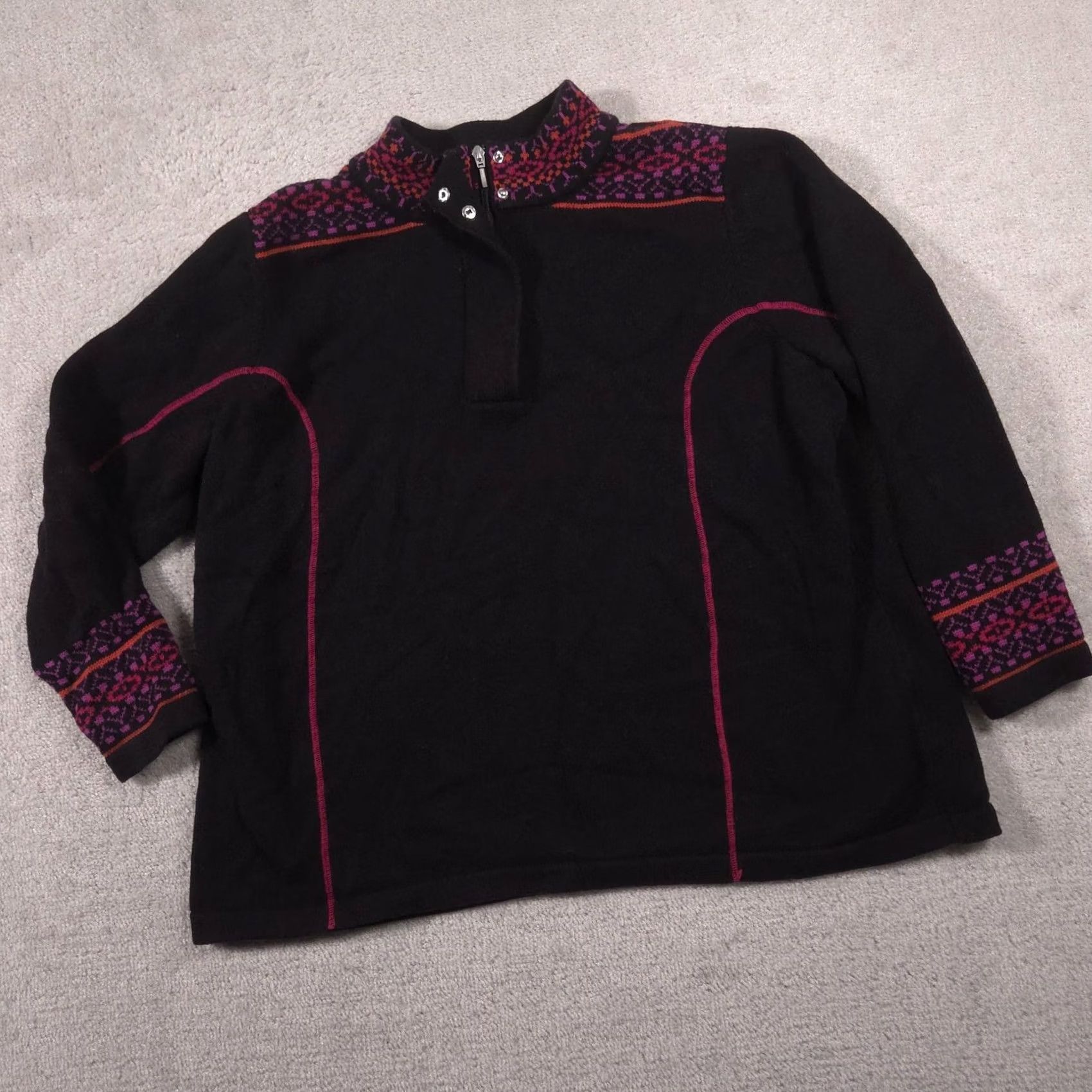 Vintage VINTAGE CJ Banks Sweater Womens 2X Black Mock Neck 1/4 Zip Fair Isle Ski Knit Pullover Size XXL / US 16-18 / IT 52-54 - 3 Thumbnail