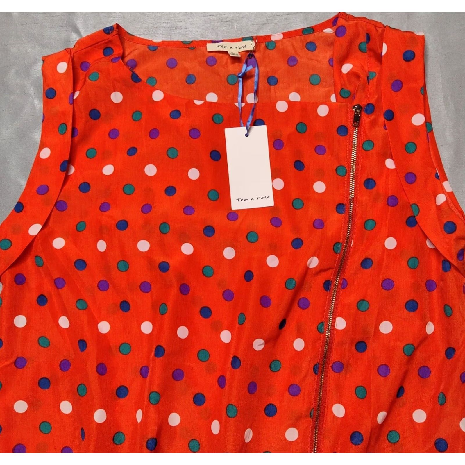 Vintage TEA N ROSE Women Large Orange Polka Dots Lined Asymmetrical Zip Shift Dress NEW Size L / US 10 / IT 46 - 6 Thumbnail