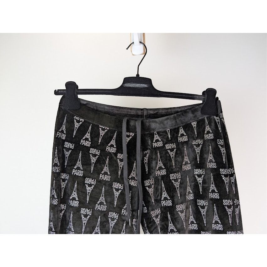Balenciaga o1rshd1 Eiffel Tower Strass Velvet Elastic Pants in Black Size 30" / US 8 / IT 44 - 3 Thumbnail