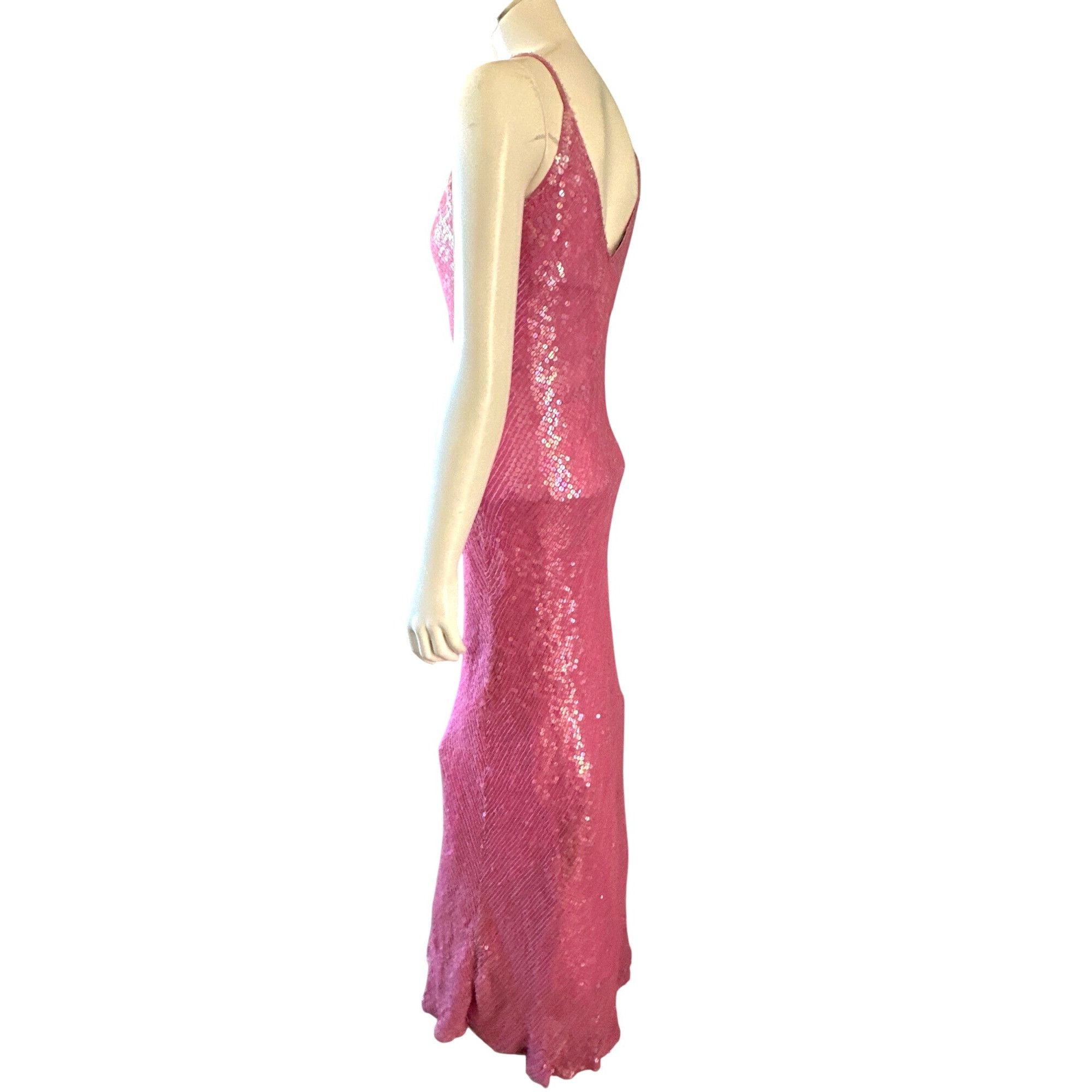 Other Scala Small Pink Silk Sequin Bias Cut Gown V Back Barbiecore Size S / US 4 / IT 40 - 6 Thumbnail