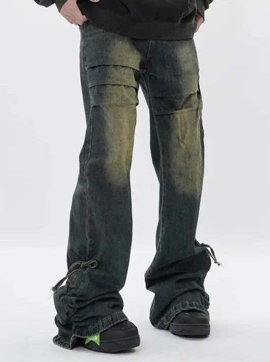 Japanese Brand Unisex Y2K Stacked Baggy Flare Jeans Size US 33 - 2 Thumbnail
