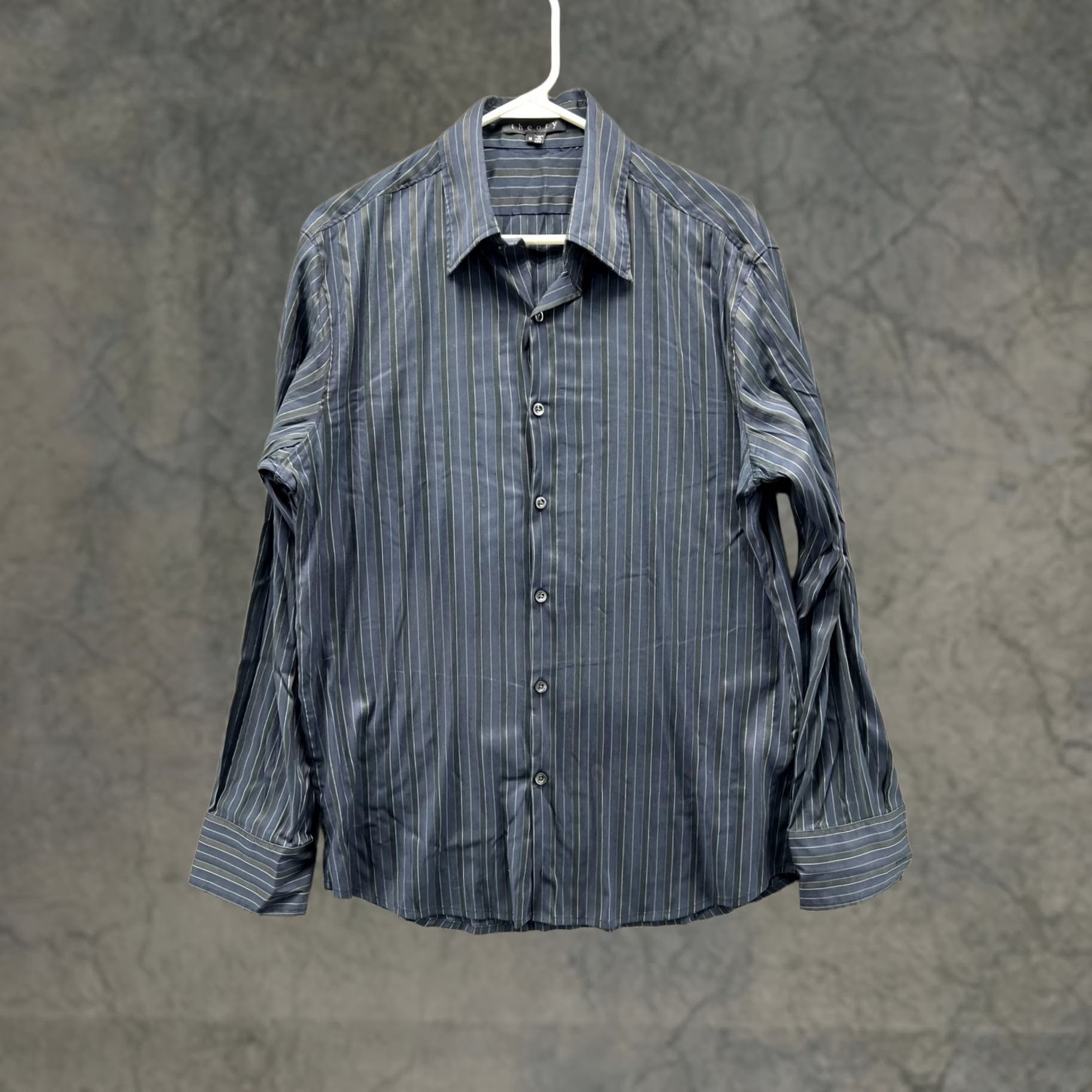 Theory Theory Dress Shirt Mens M Blue Pinstripe Long Sleeve Button Front Vintage Size 40R - 1 Thumbnail