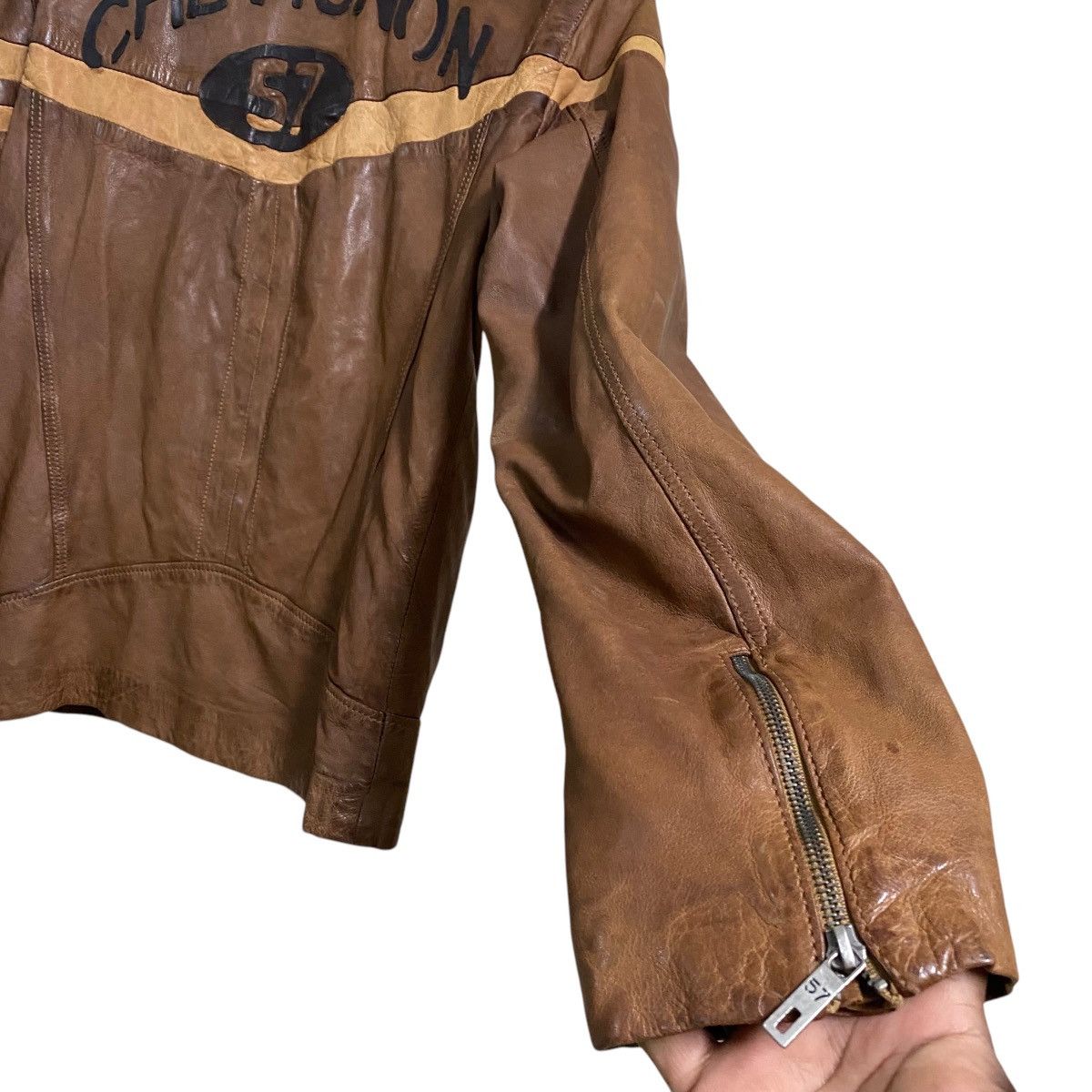 Chevignon Vintage Chevignon Leather Jacket Cafe Racer Brown Patina Size US L / EU 52-54 / 3 - 15 Thumbnail