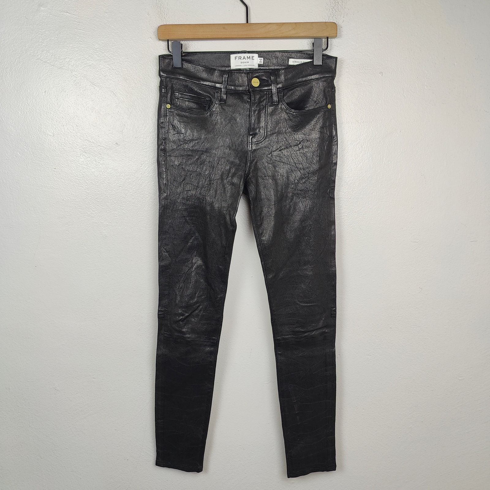 Frame Frame Le Skinny de Jeanne Lamb Leather Jeans Womens 26 Black Size 26" / US 2 / IT 38 - 1 Thumbnail