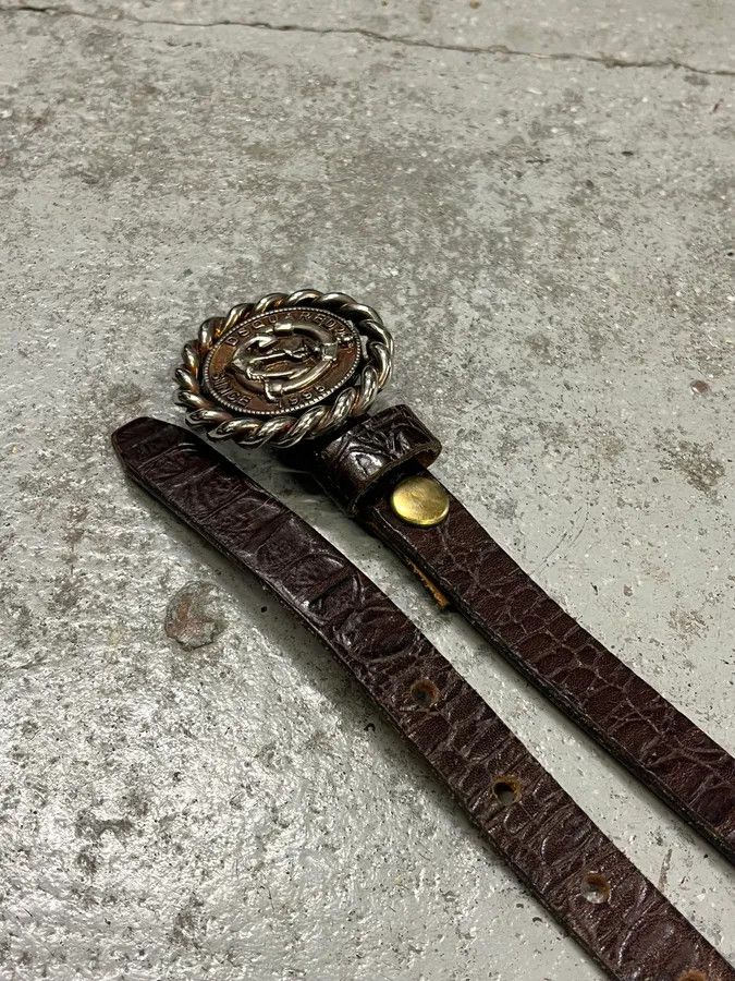 Designer × Dsquared2 × Vintage DSquared2 Naval Round Buckle Leather Belt Size ONE SIZE - 3 Thumbnail