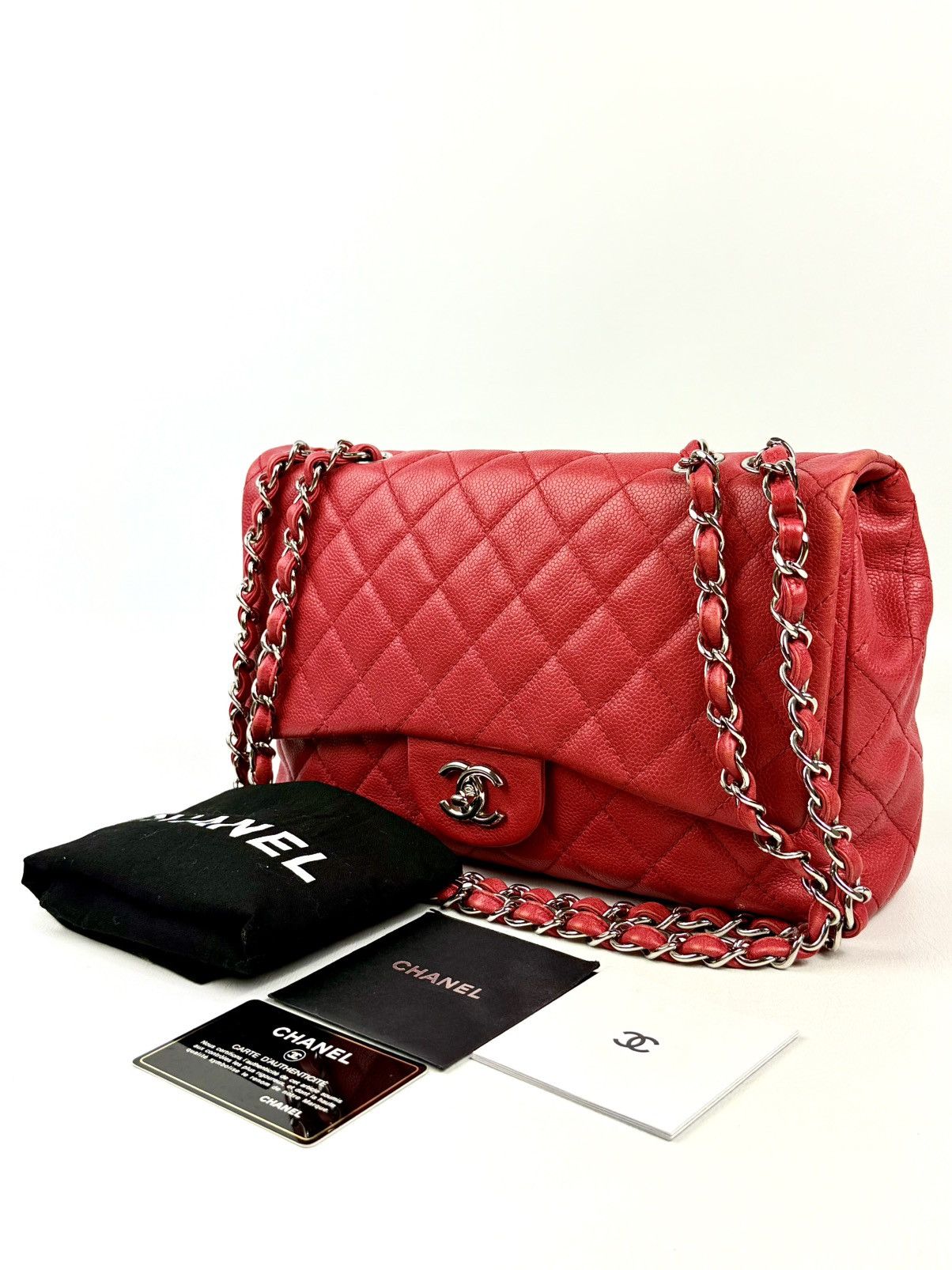 Chanel Chanel - Karl - 2008 - Raspberry Red - Caviar - Jumbo - Flap Size ONE SIZE - 4 Thumbnail