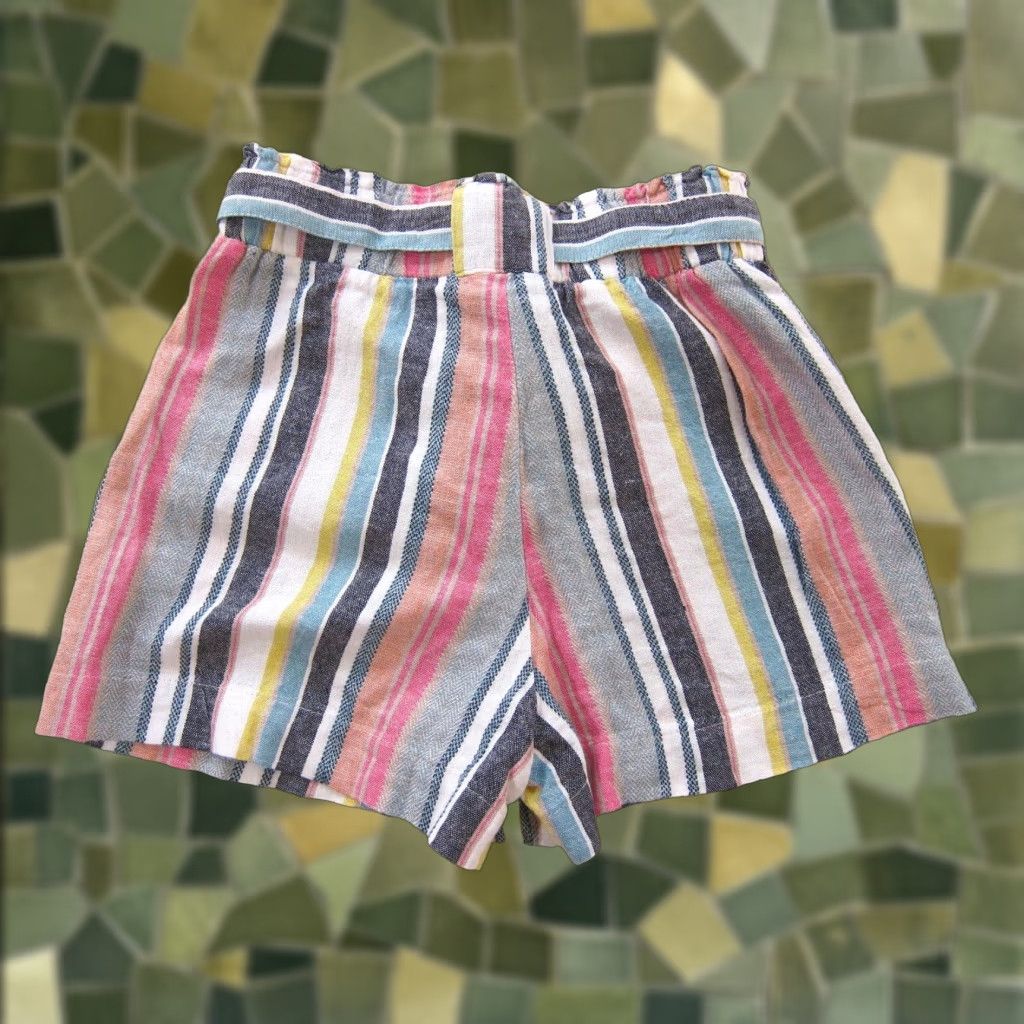 Vintage VINTAGE Indigo Rein Linen Pink Yellow White Stripe High Rise Pocket Chino Short Medium Size 32" / US 10 / IT 46 - 1 Thumbnail