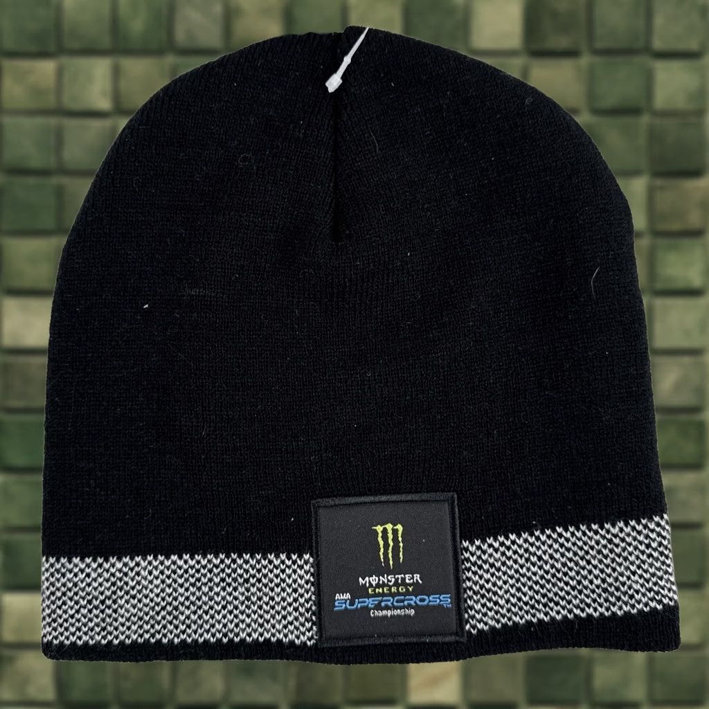 Vintage Monster Energy Beanie Hat Black SX Knit Cap NWT AMA Racing Beanie Headwear Mens One Size Knit Black SX Patch Front 90s? Size ONE SIZE - 1 Thumbnail