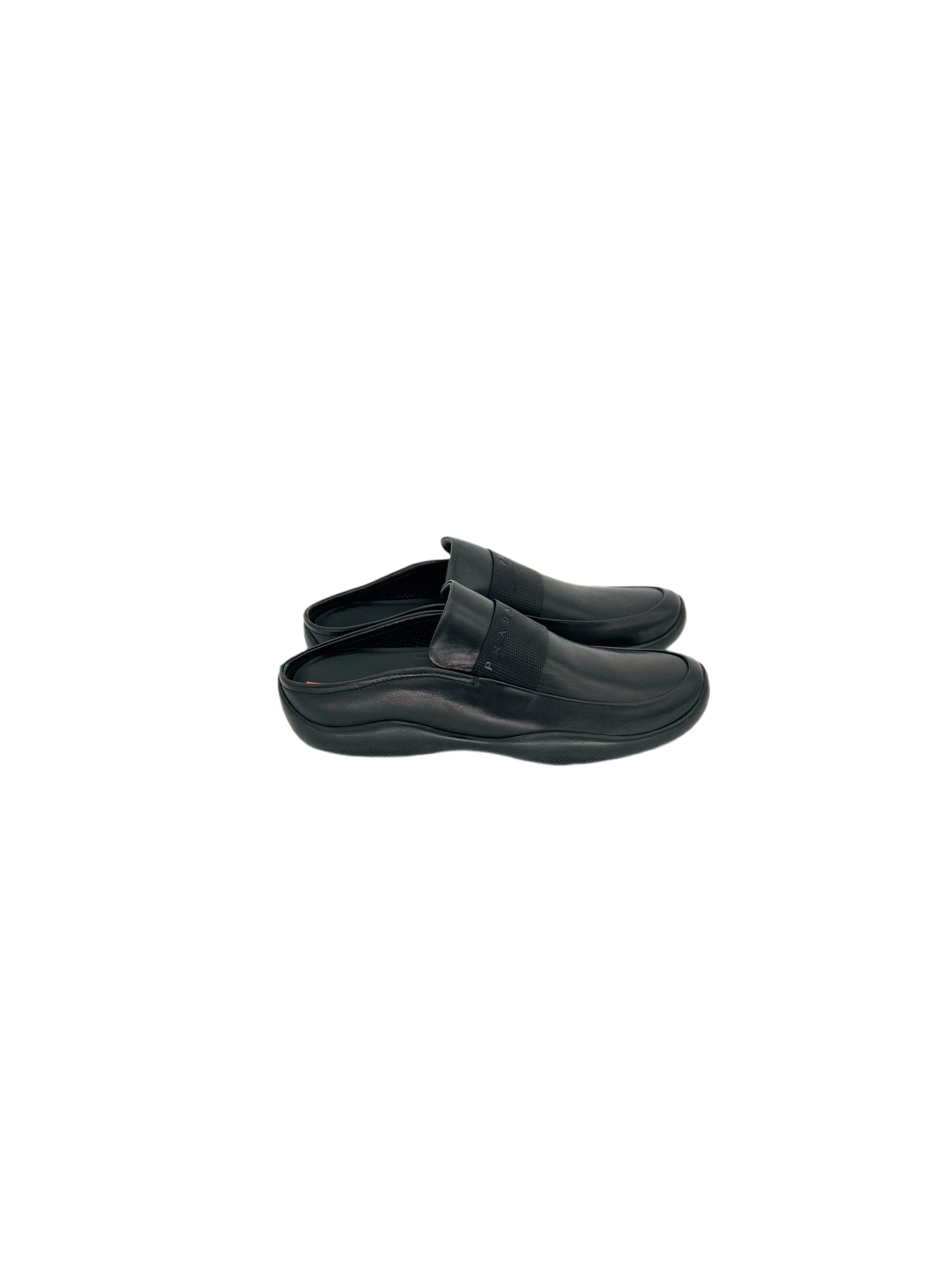 Prada Prada Linea Rossa Black Calf Leather MulesWithTaped Branding Size US 8 / EU 41 - 2 Thumbnail