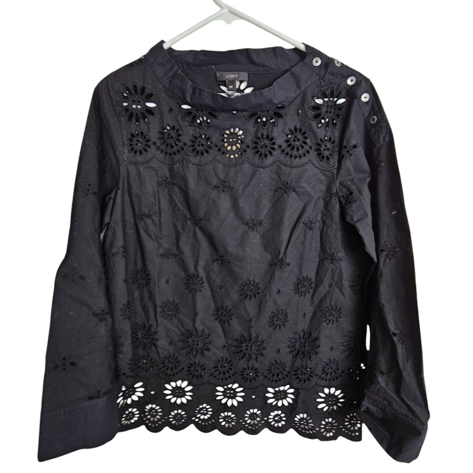 J.Crew J. Crew Womens Funnel Neck Eyelet Shirt Size 6P Black Summer Size M / US 6-8 / IT 42-44 - 2 Thumbnail