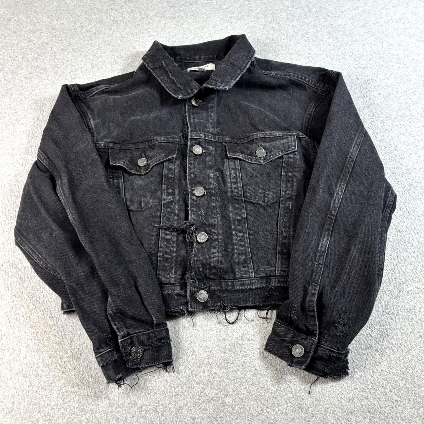 Agolde AGOLDE Denim Jacket Women Small Black Shrunk(en) Charlie Distressed 90s Bohemian Organic Size S / US 4 / IT 40 - 2 Thumbnail