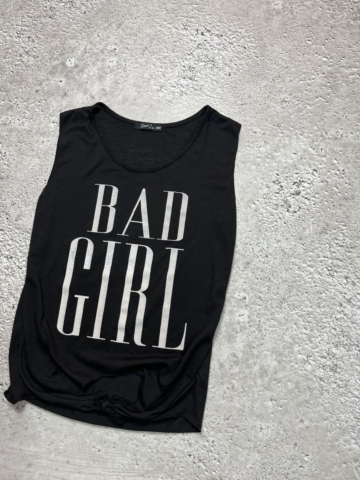 Other Y2K Black Sleeveless Top Bad Girl Print Knot Hem S/M Size S / US 4 / IT 40 - 3 Thumbnail