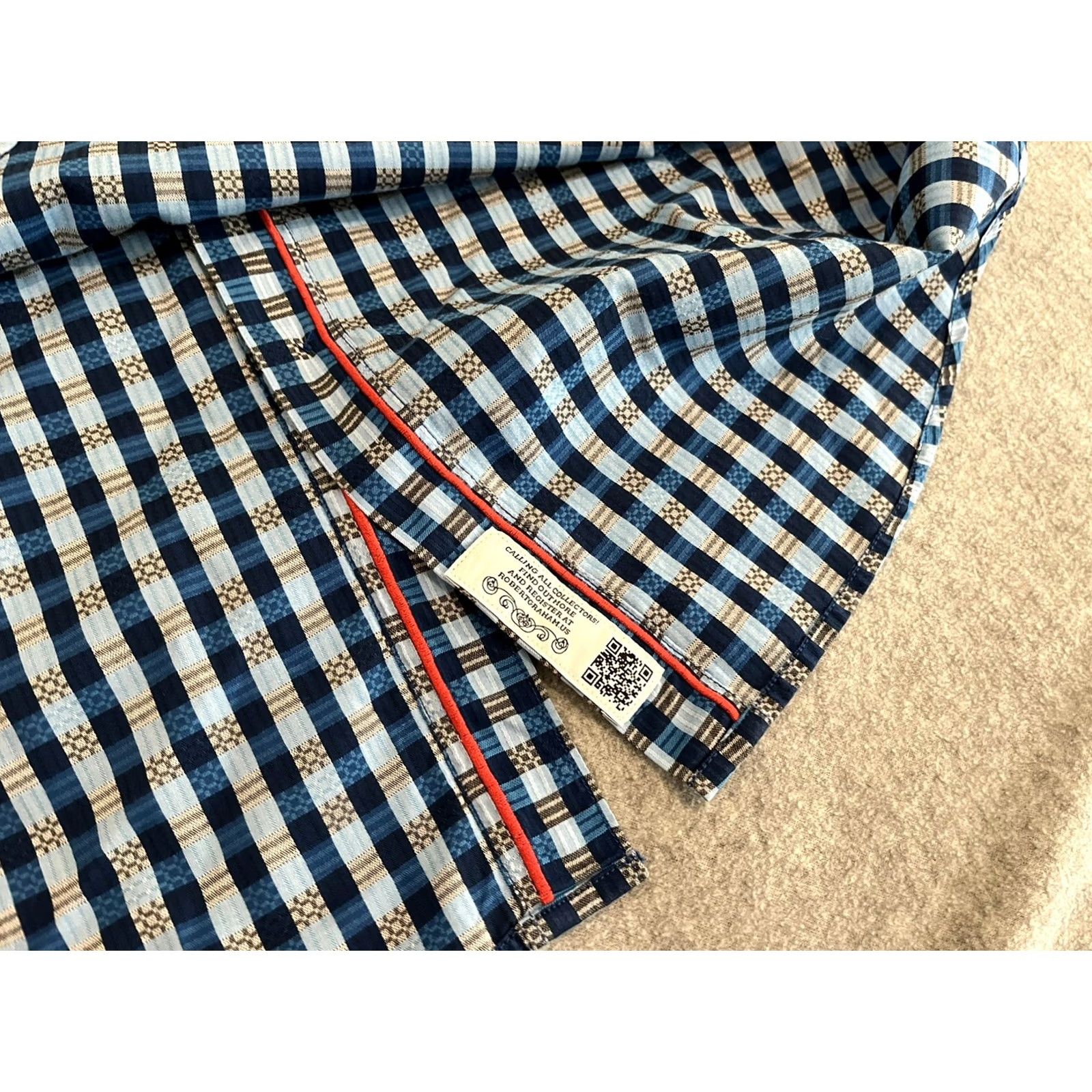 Robert Graham Robert Graham Button-Up Shirt Plaid Long Sleeve Mens Large Blue 100% Cotton Regular Size US L / EU 52-54 / 3 - 5 Thumbnail