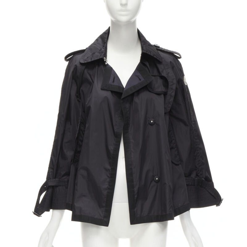 Moncler MONCLER Yukiko Giubbotto black snap buttons collared windbreaker poncho Sz.0 XS Size S / US 4 / IT 40 - 1 Thumbnail