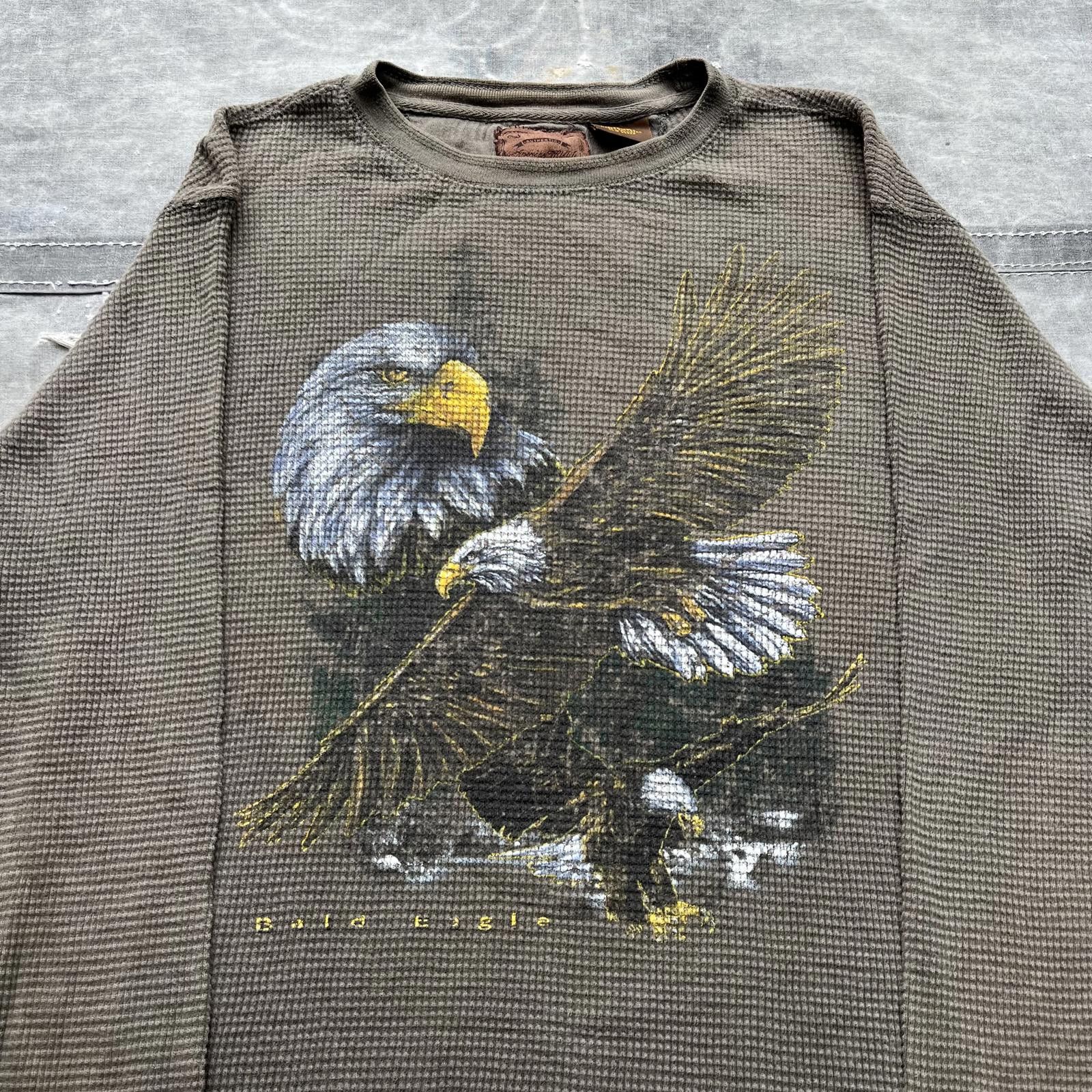Vintage Vintage Y2K Olive Green Bald Eagle Nature Thermal Shirt Size US M / EU 48-50 / 2 - 2 Thumbnail