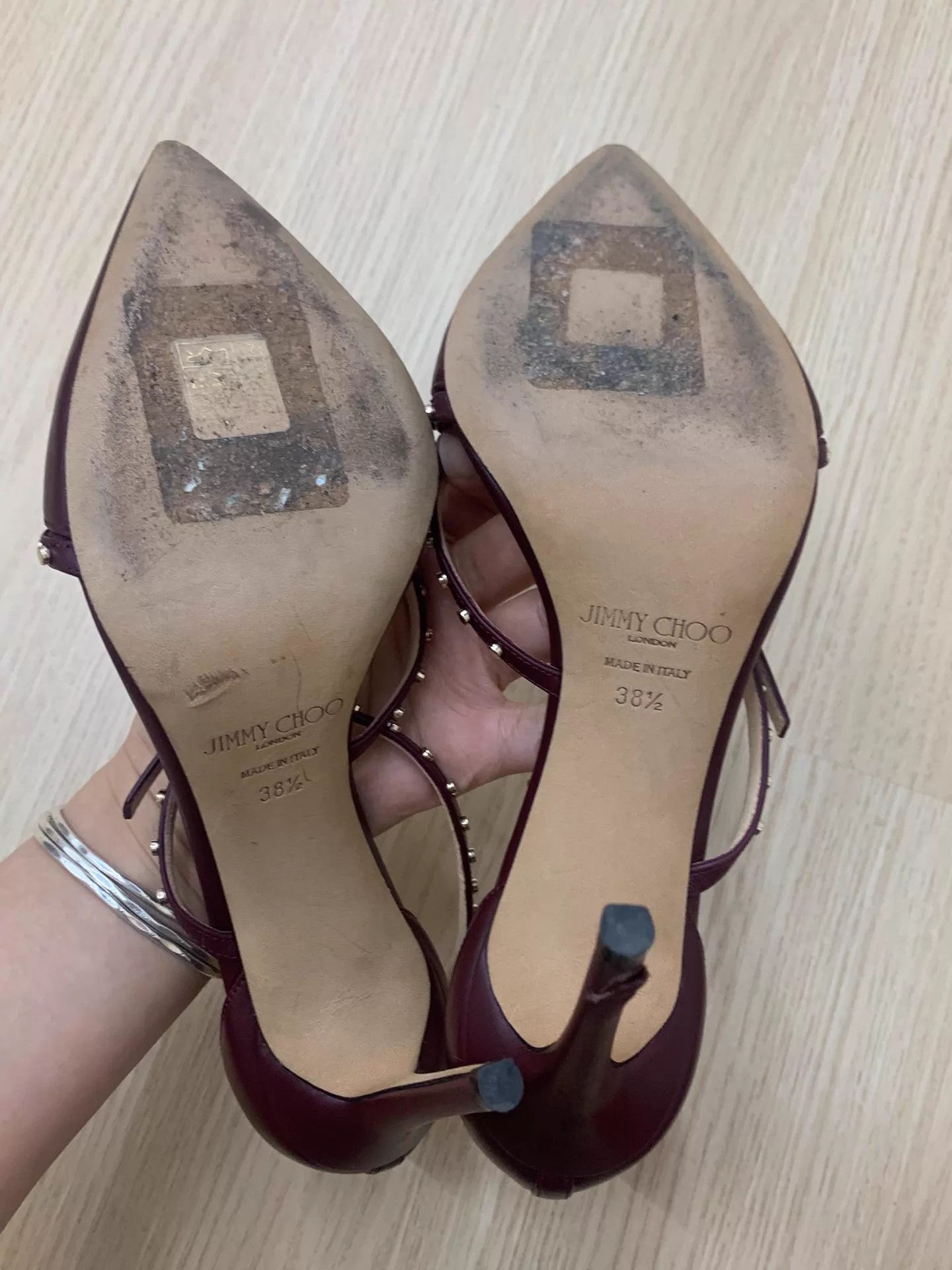 Jimmy Choo Jimmy Choo burgundy studded strappy heels 38.5 new Size US 8 / IT 38 - 4 Thumbnail