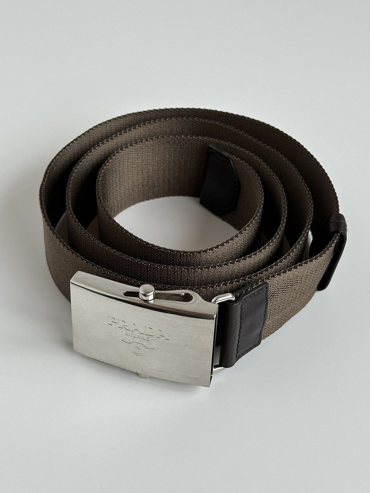 Prada Prada Logo Metal Silver Buckle Nylon / Leather Belt Size ONE SIZE - 12 Thumbnail