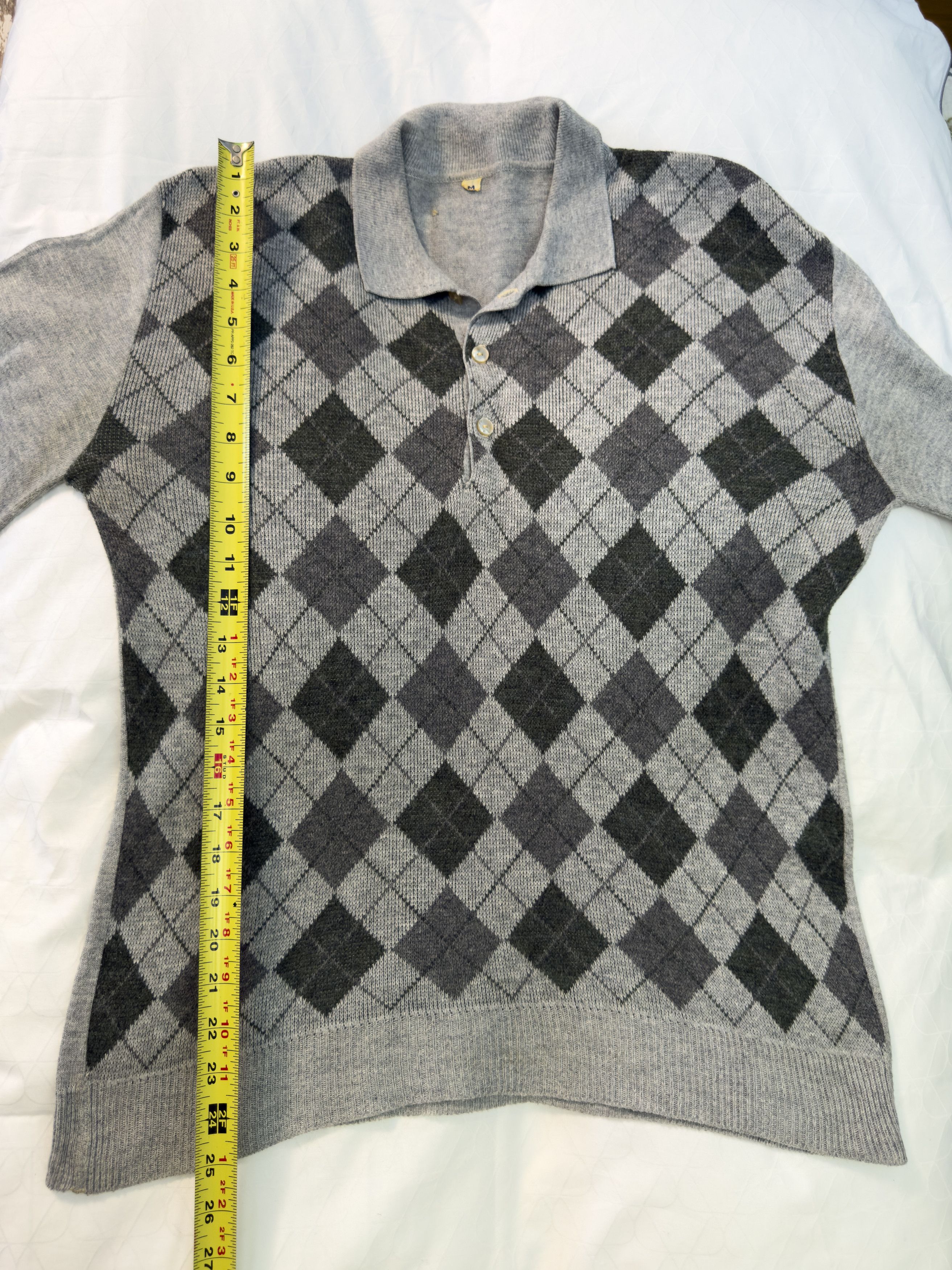 Other Vintage Argyle Knit Polo Sweater Gray Green Button Collar Size US M / EU 48-50 / 2 - 8 Thumbnail
