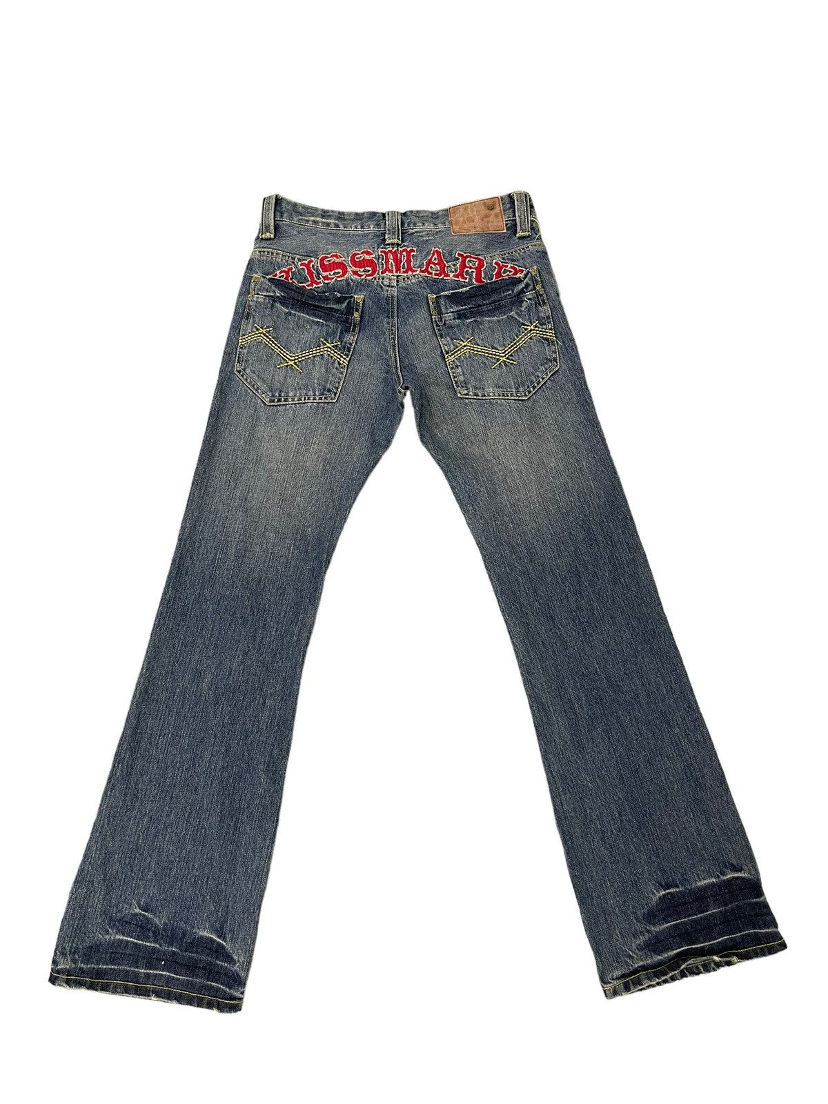 Japanese Brand Flare Jeans Kissmark Faded Distress Boot Cut 8🟦2 Size US 31 - 2 Thumbnail