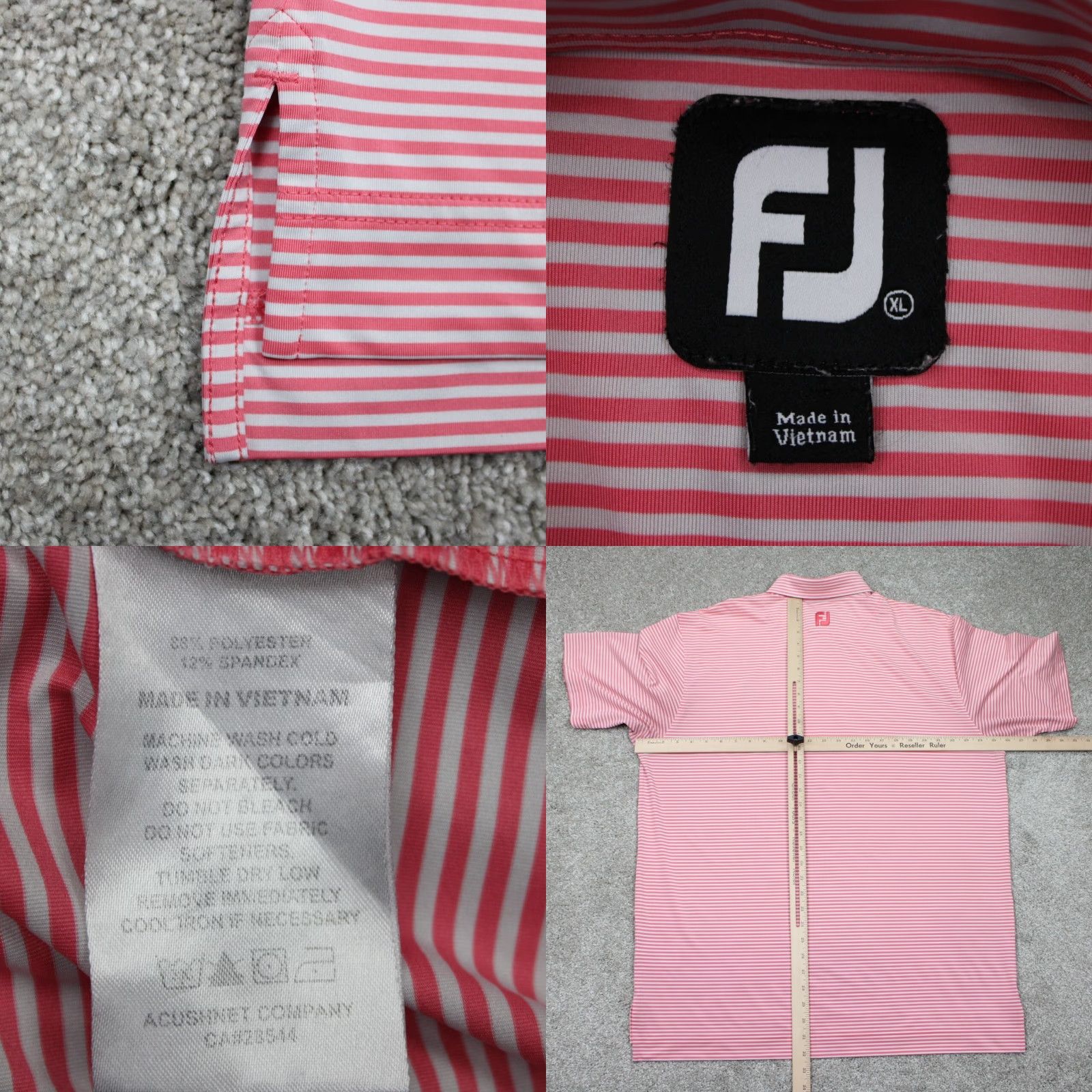 Footjoy FootJoy Polo Shirt Mens XL Pink/White Striped Short Sleeve Golf Stretch Pullover Size US XL / EU 56 / 4 - 8 Thumbnail